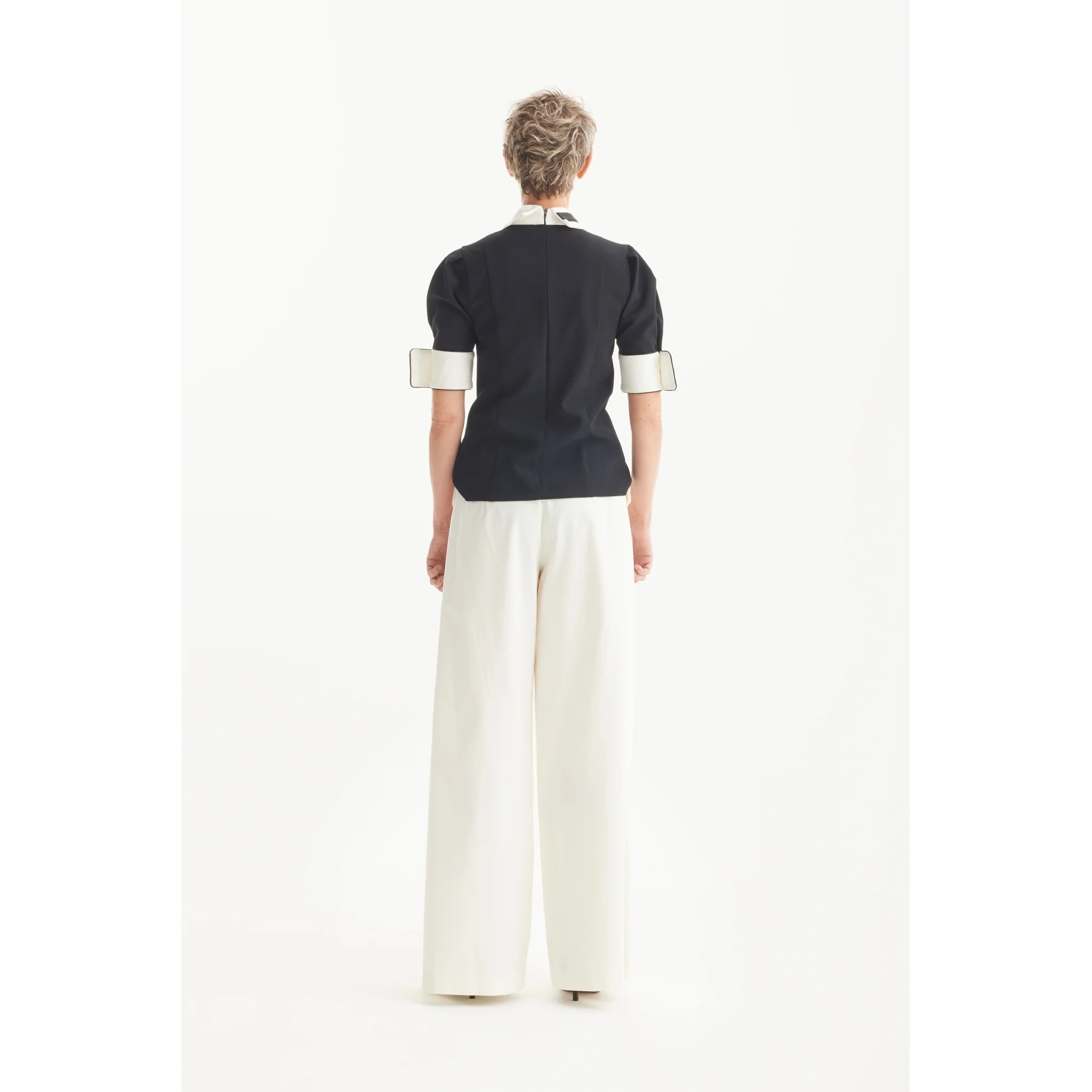 Statement Blouse With White Collar And Cuffs - Black - Image 5