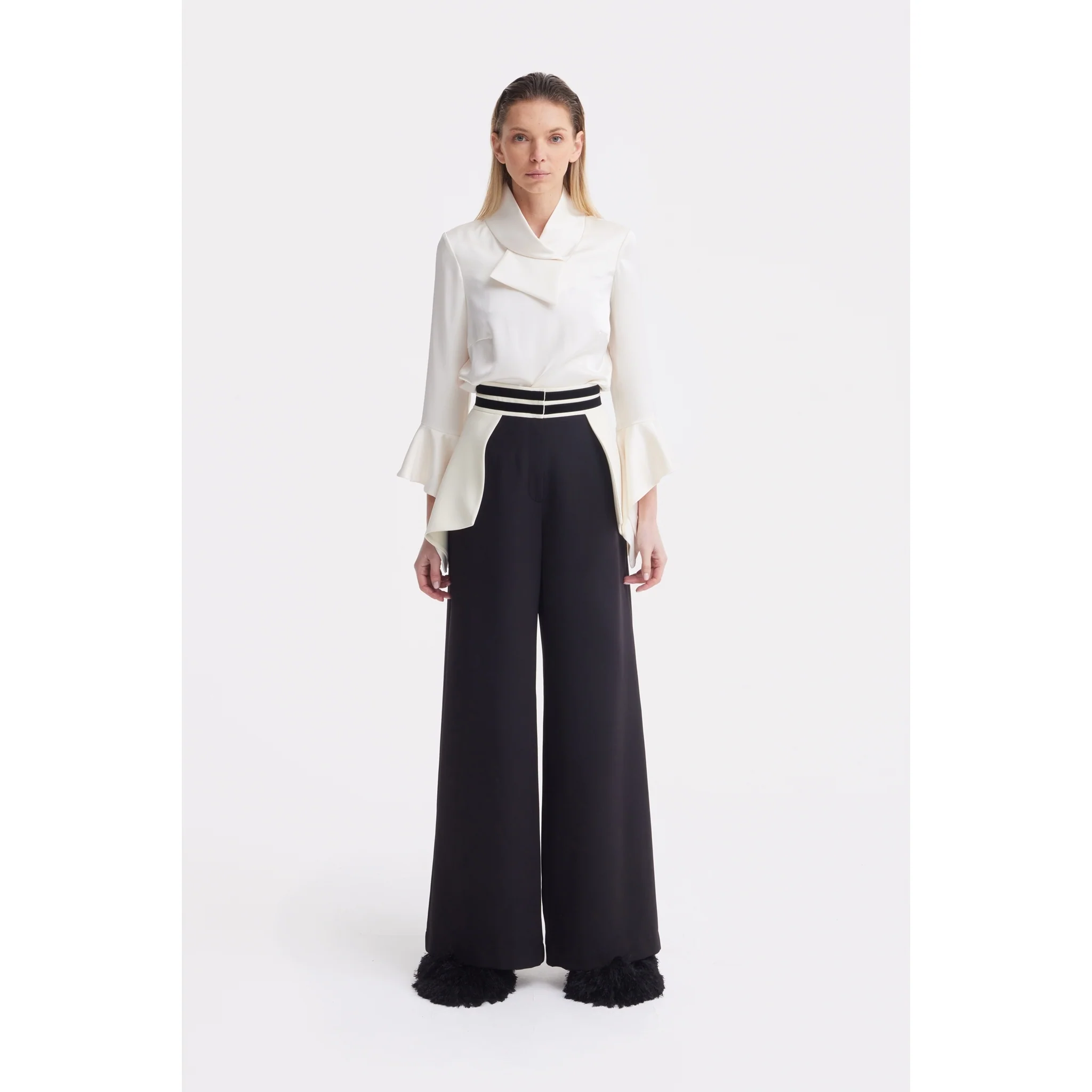 Statement Waist Wide-Leg Trousers - Black - Image 3