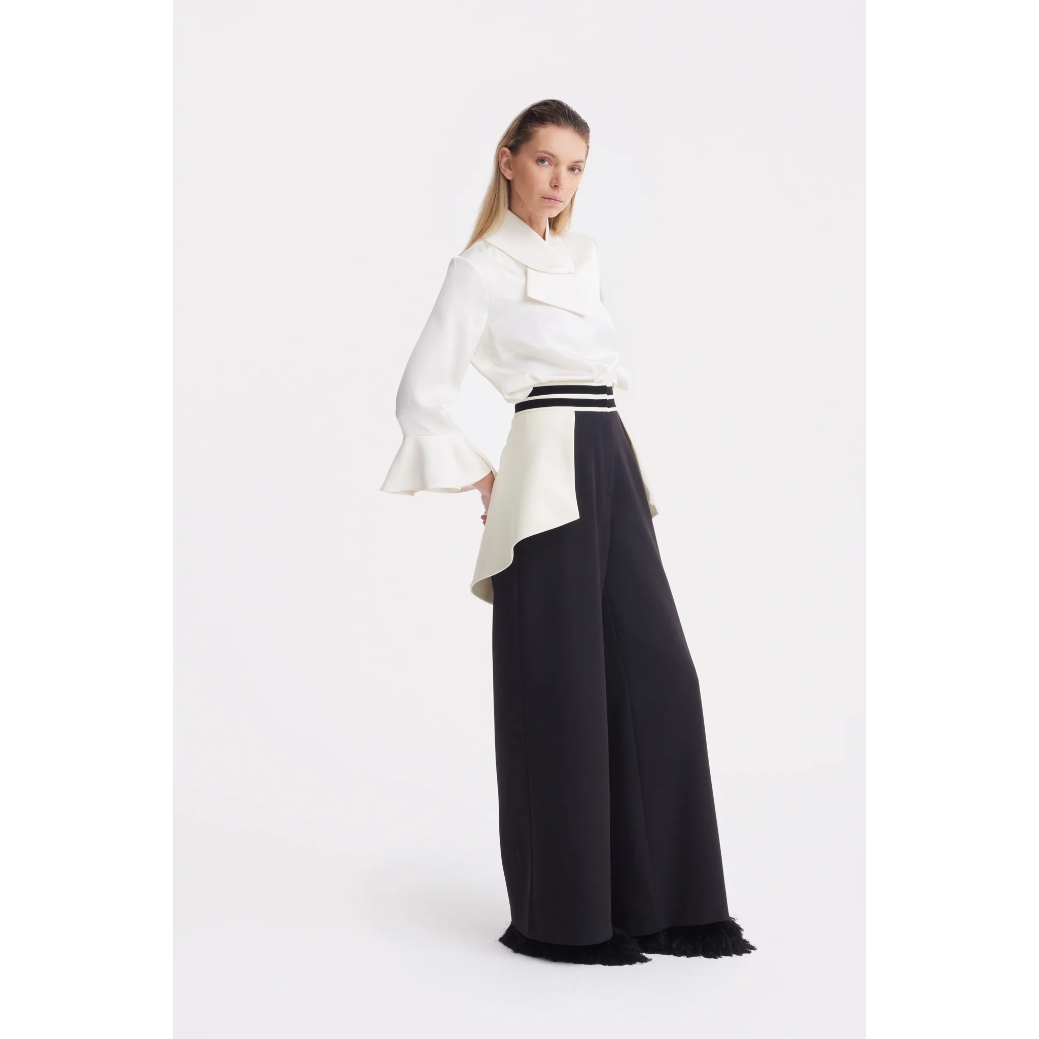 Statement Waist Wide-Leg Trousers - Black - Image 6