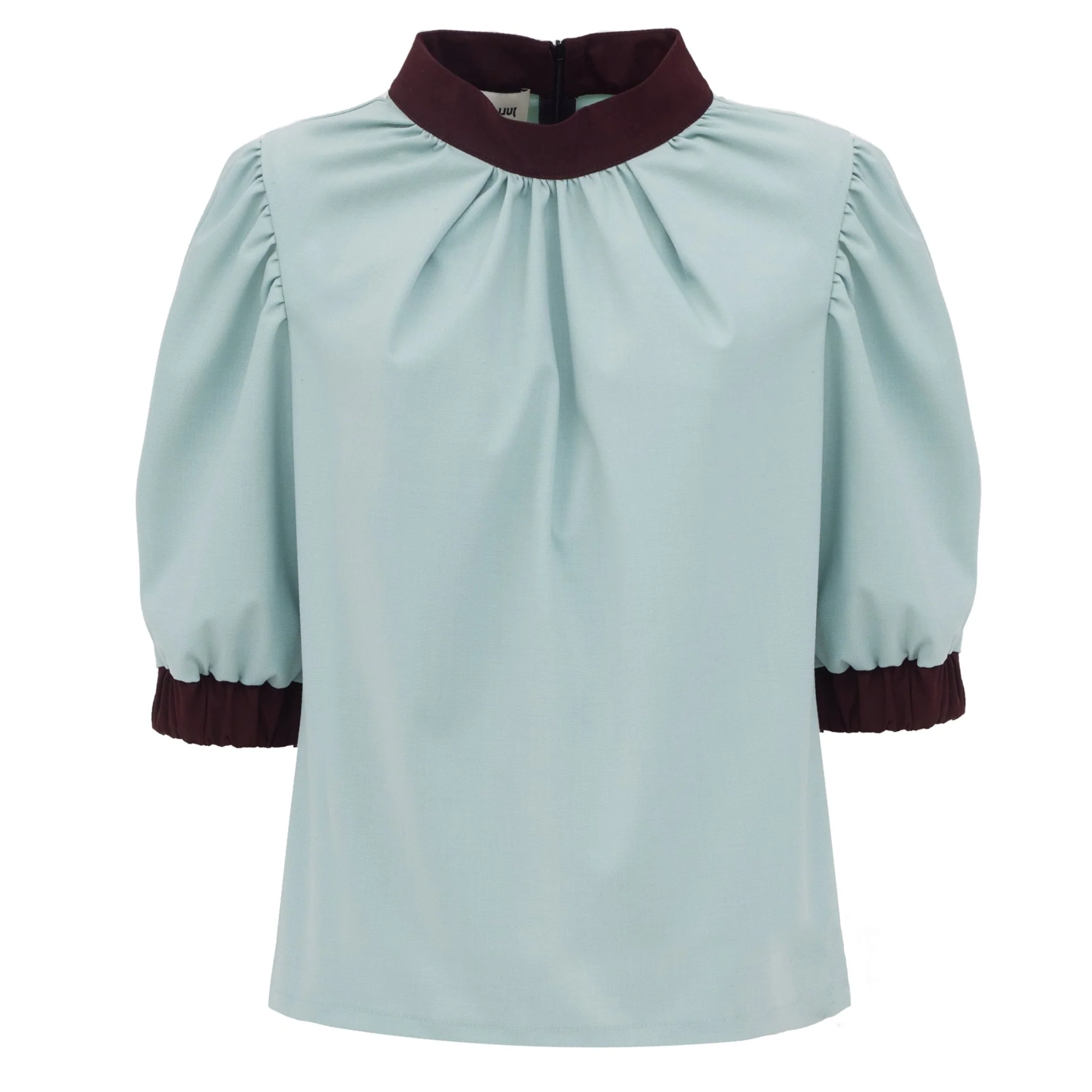 Textured Short Sleeve Blouse - Light Blue
