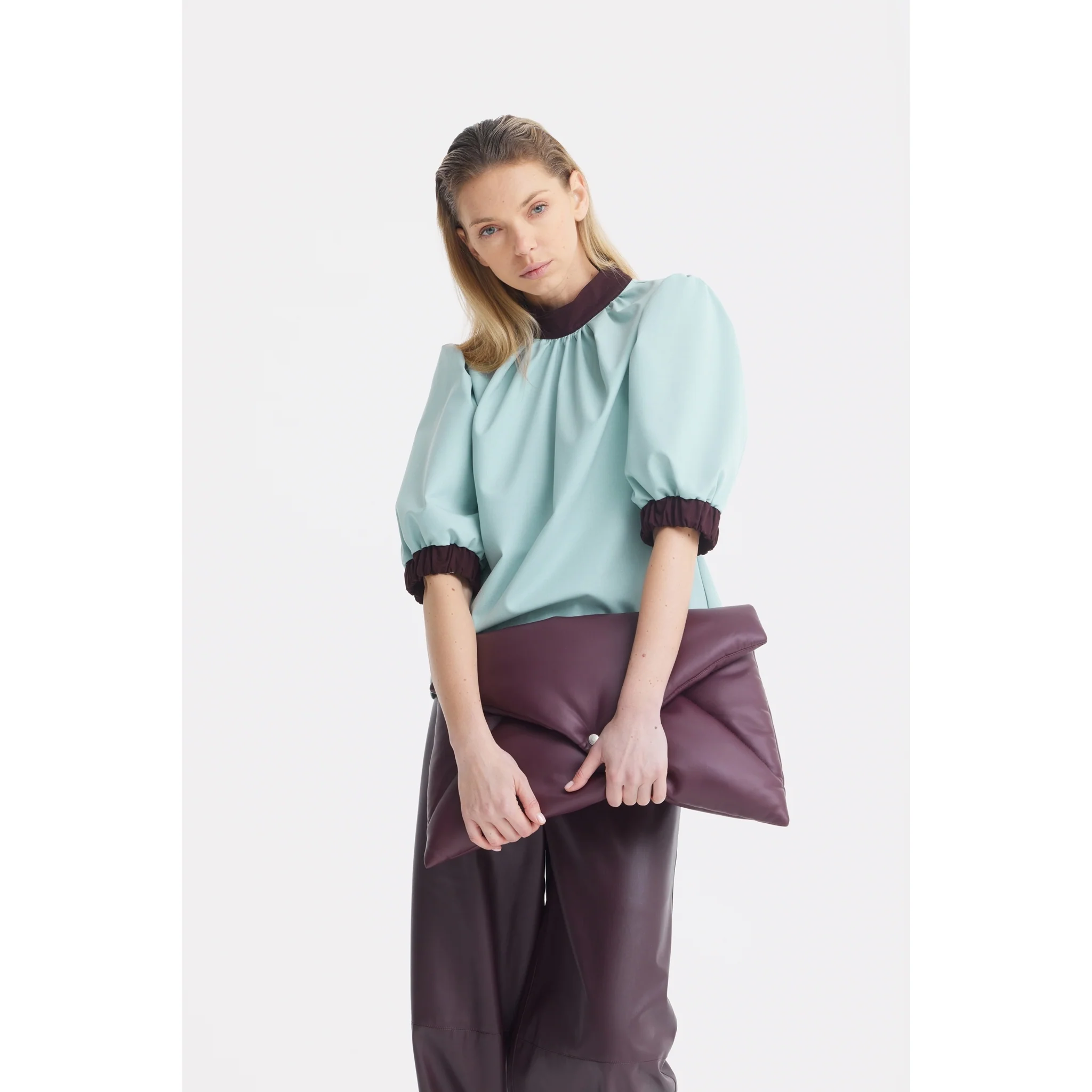 Textured Short Sleeve Blouse - Light Blue - Image 10