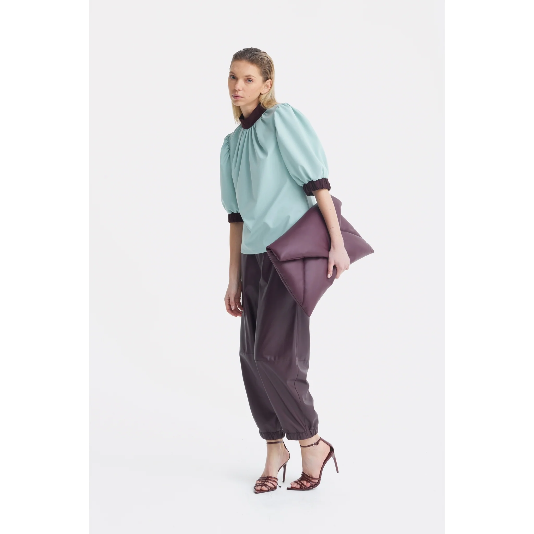 Textured Short Sleeve Blouse - Light Blue - Image 11