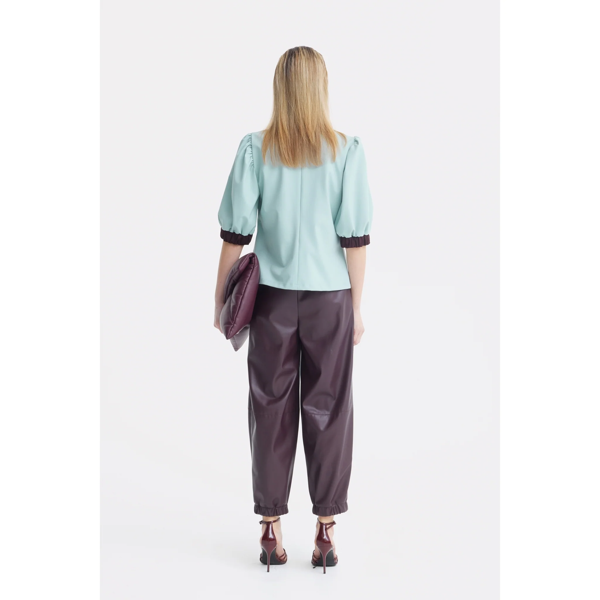 Textured Short Sleeve Blouse - Light Blue - Image 13