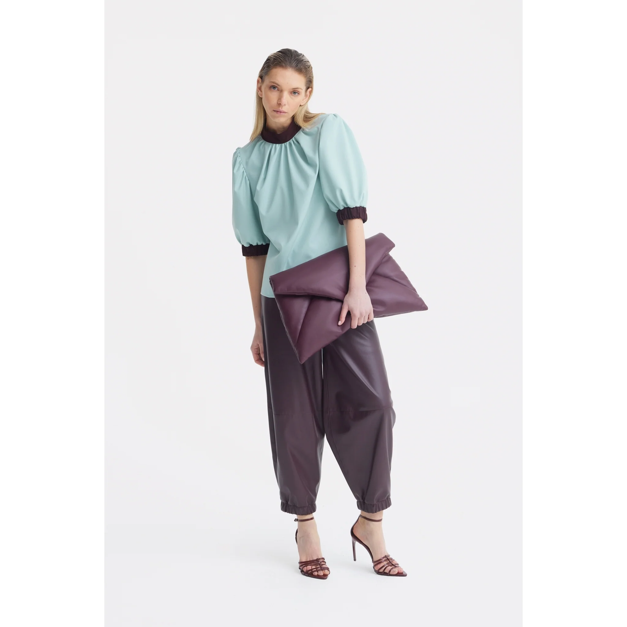 Textured Short Sleeve Blouse - Light Blue - Image 7