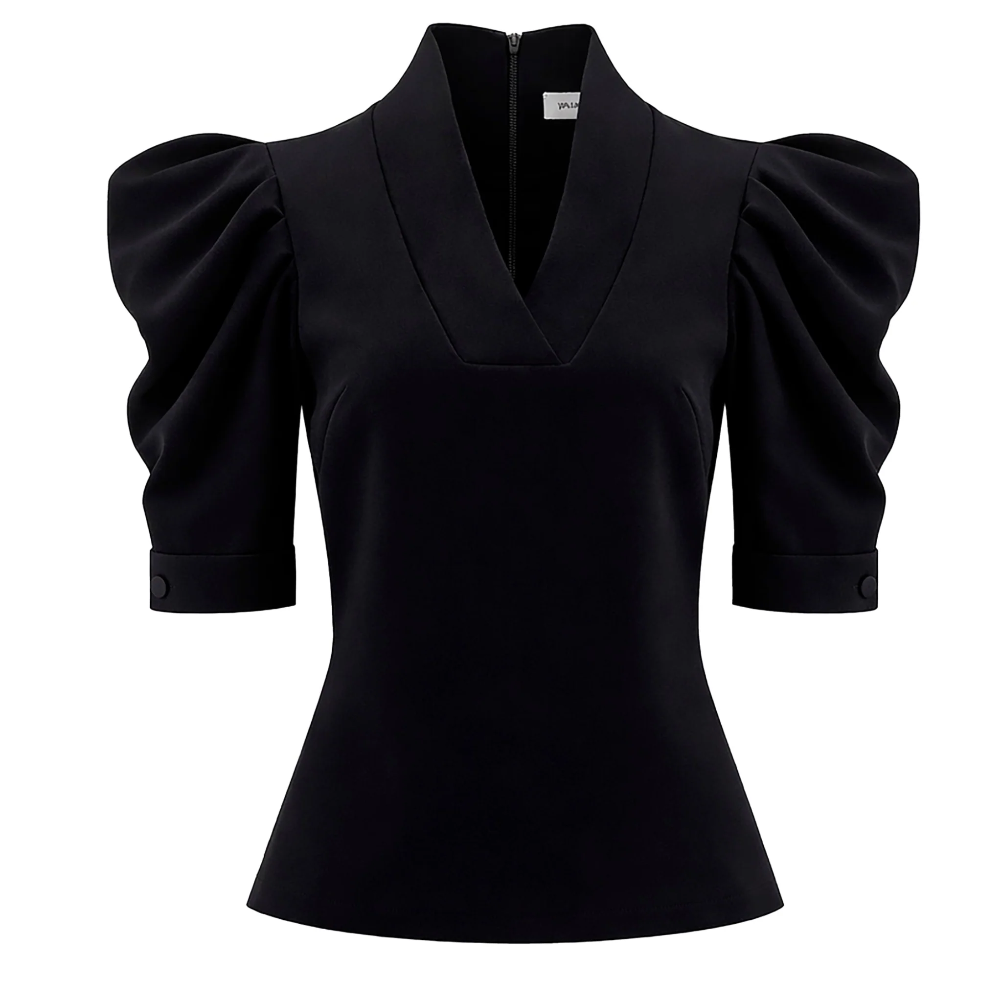 V-Neck Puff Sleeve Top - Black