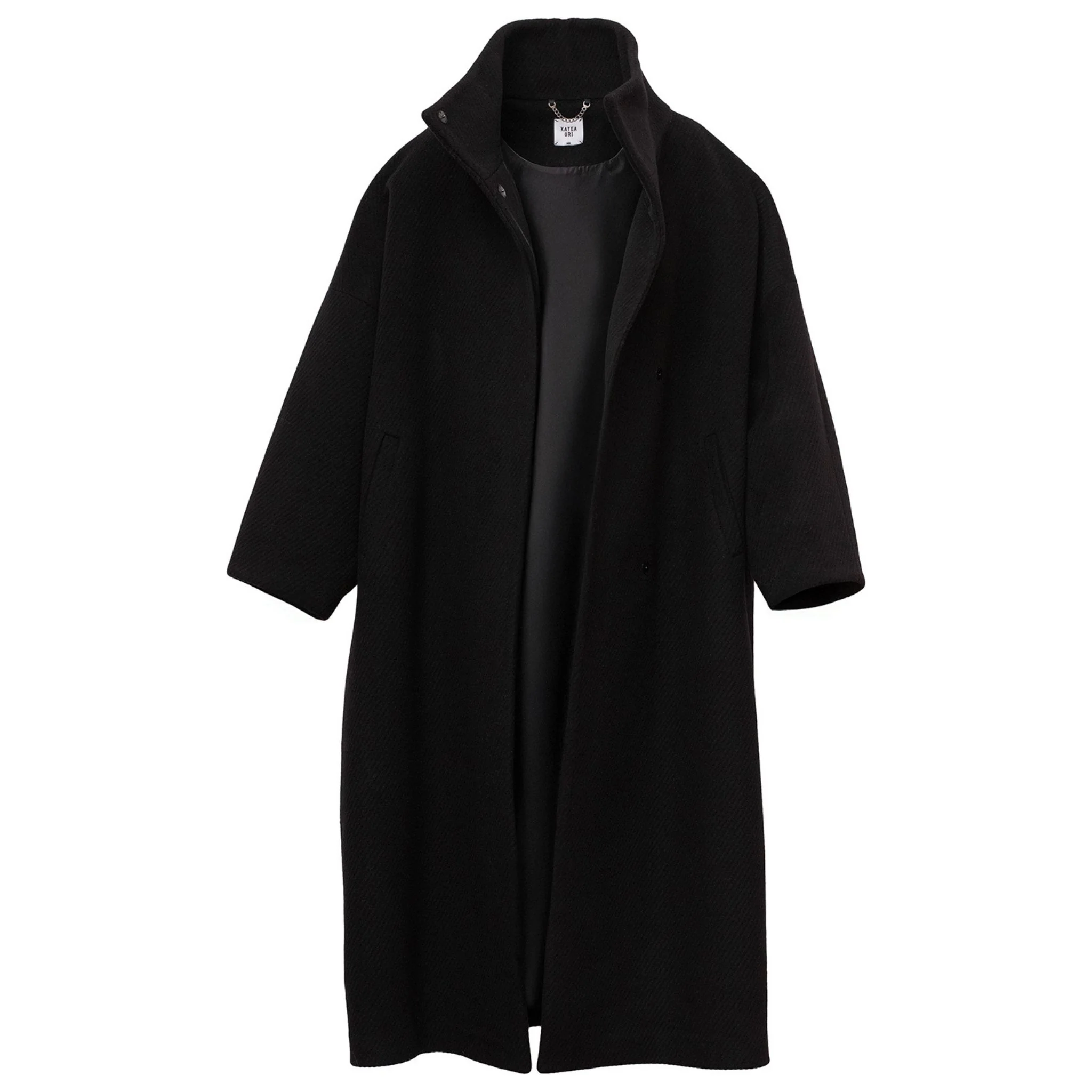 Black Stand Collar Oversize Coat - Image 2