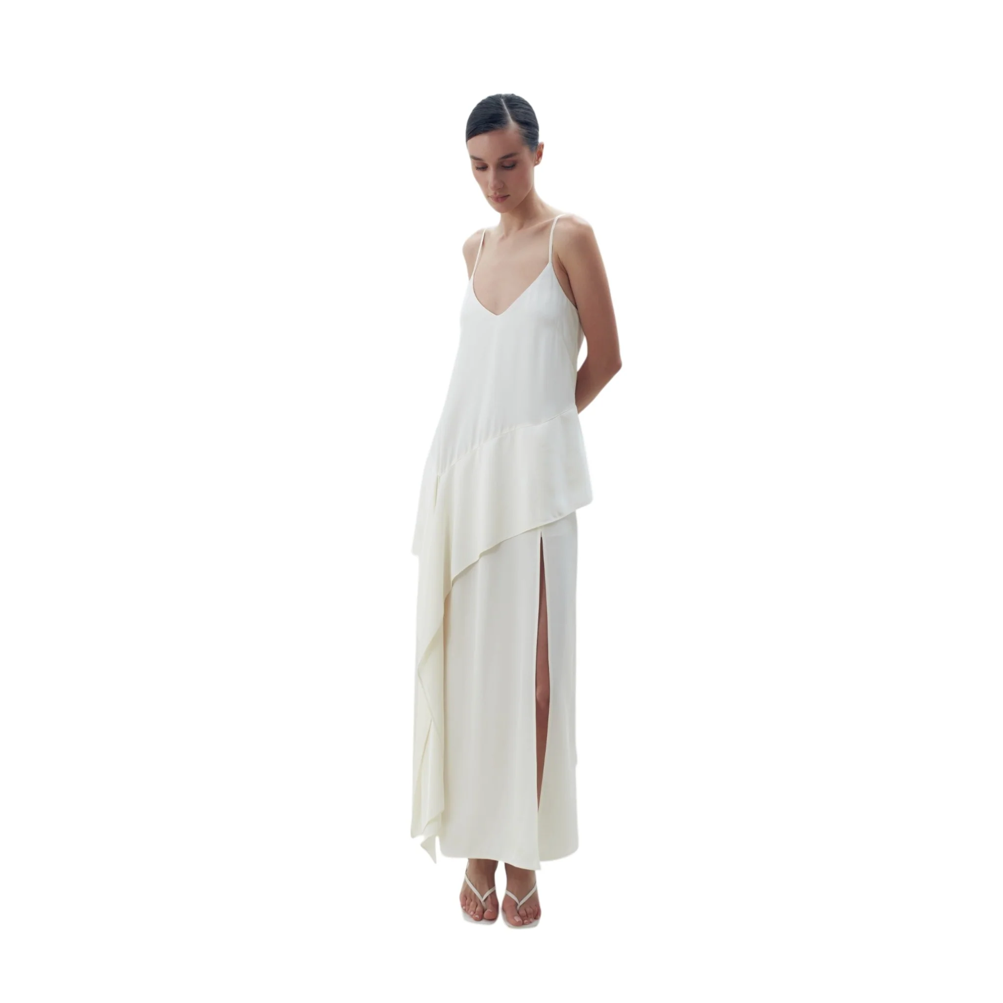 Cream Scarf Detailed Midi Sleeveless Dress - Image 2