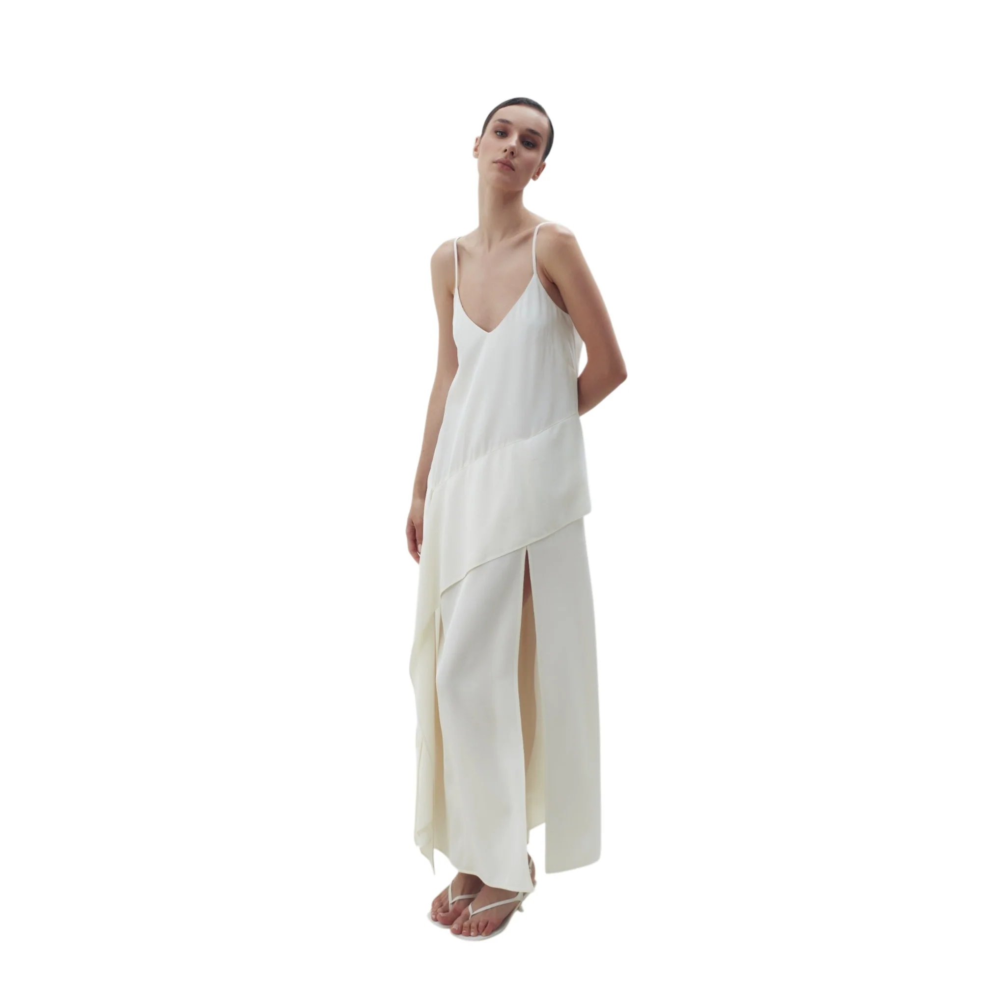 Cream Scarf Detailed Midi Sleeveless Dress - Image 4