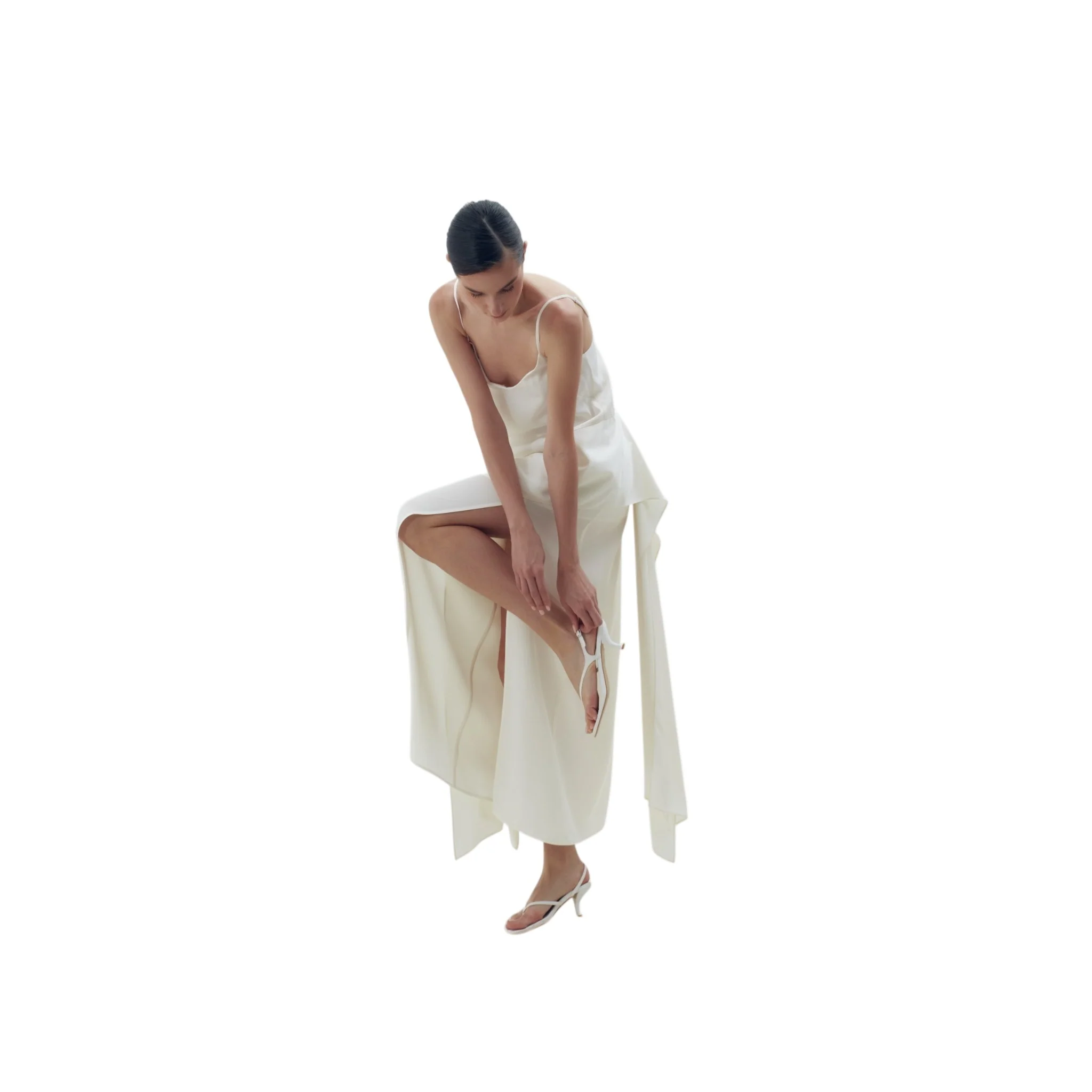 Cream Scarf Detailed Midi Sleeveless Dress - Image 6