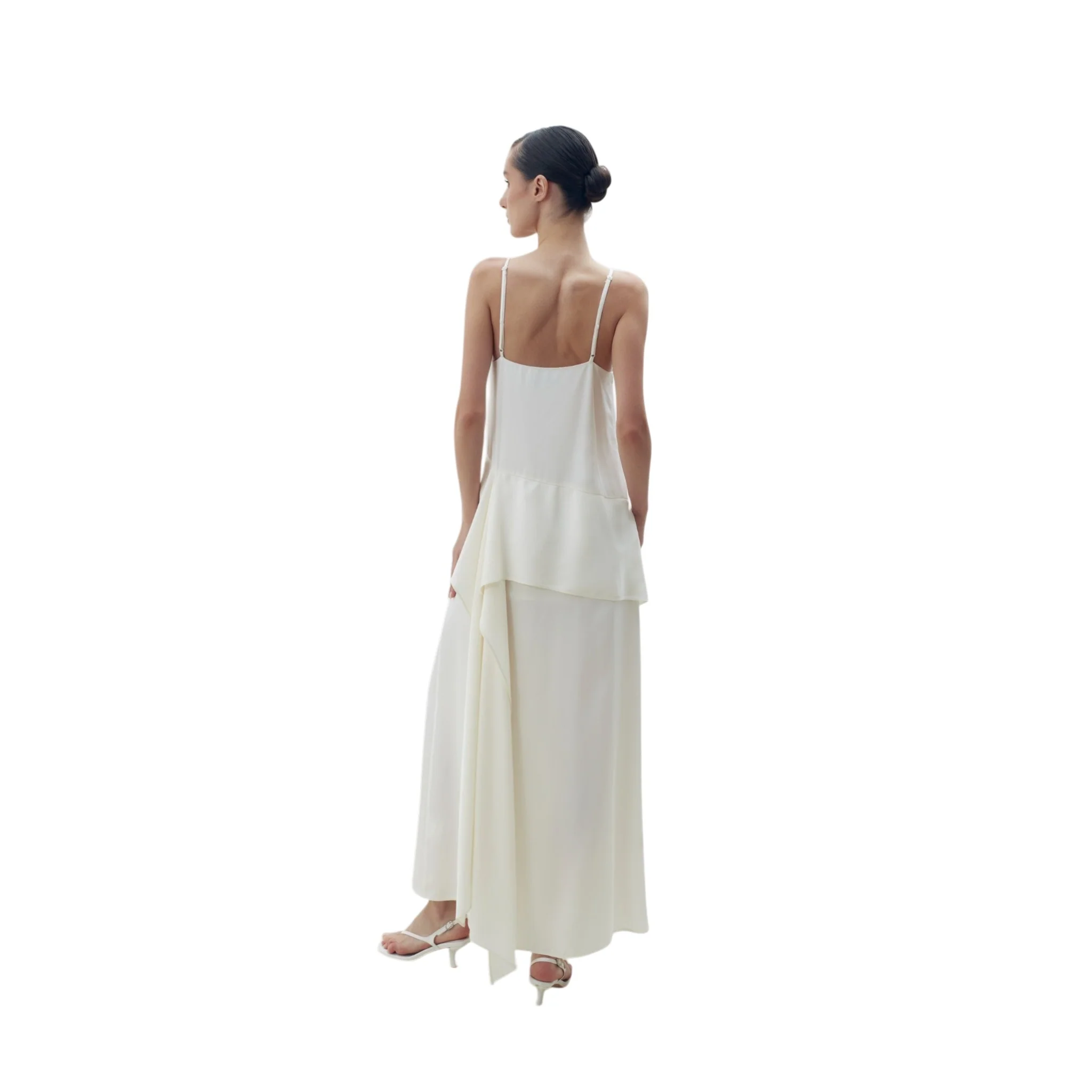 Cream Scarf Detailed Midi Sleeveless Dress - Image 8