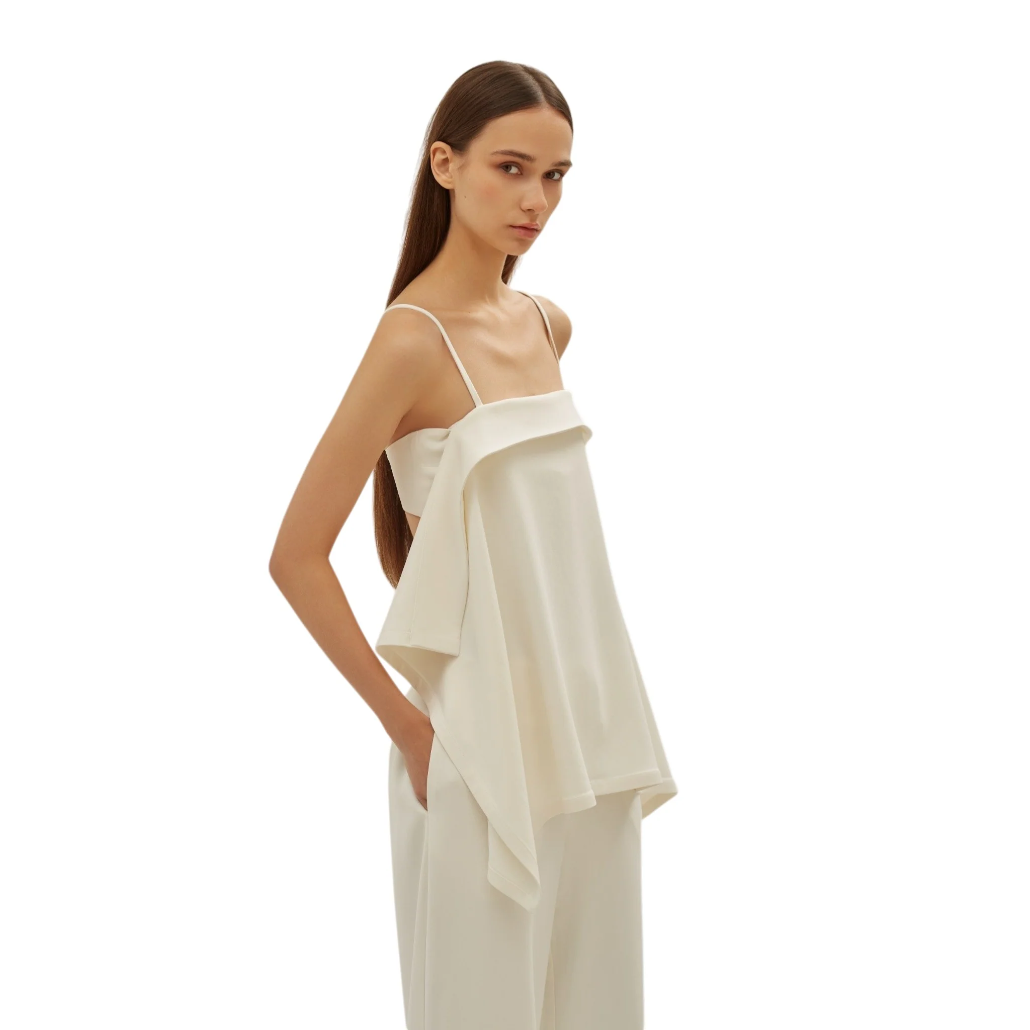White Draped Fold Top - Image 2