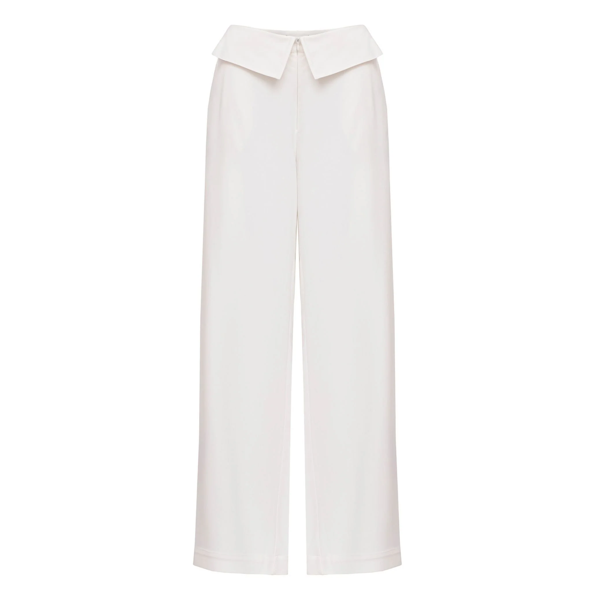 White Folded Waist Pants