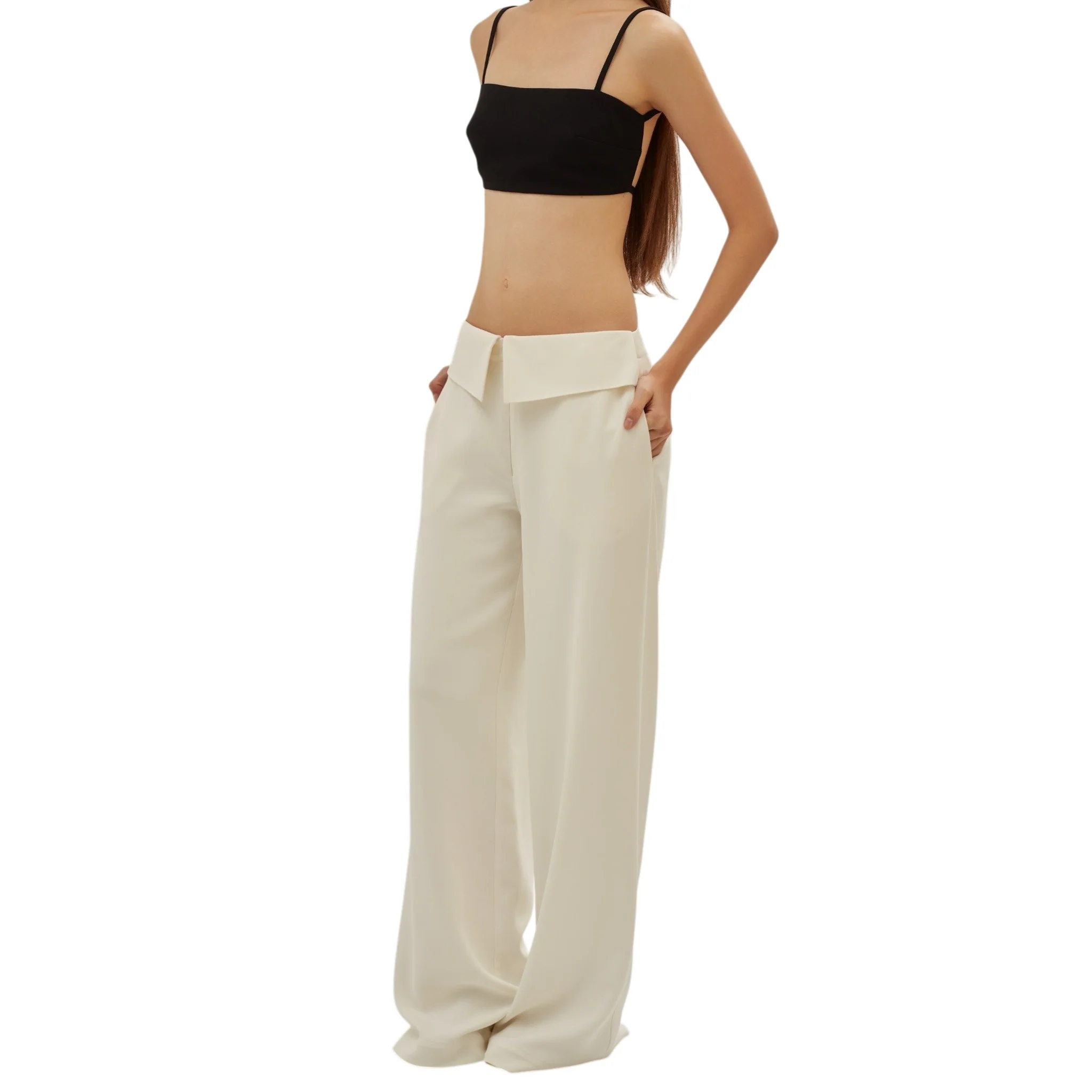 White Folded Waist Pants - Image 2