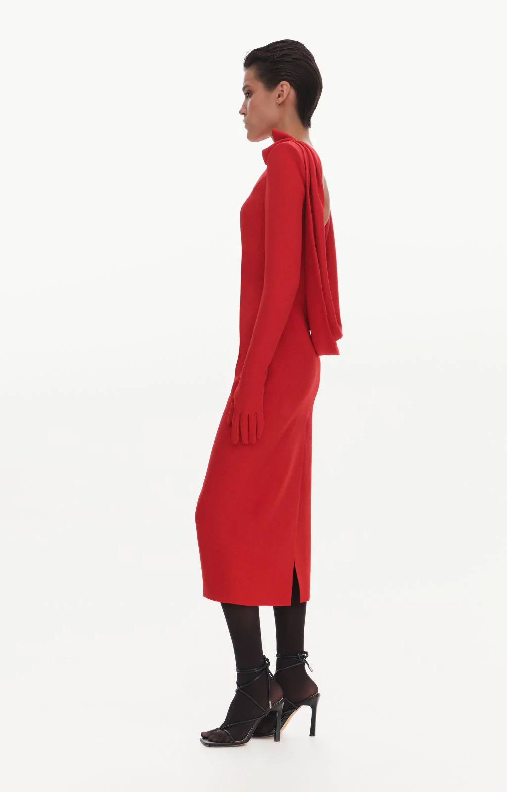 Collared Dress WIth Gloves | Red - Image 3