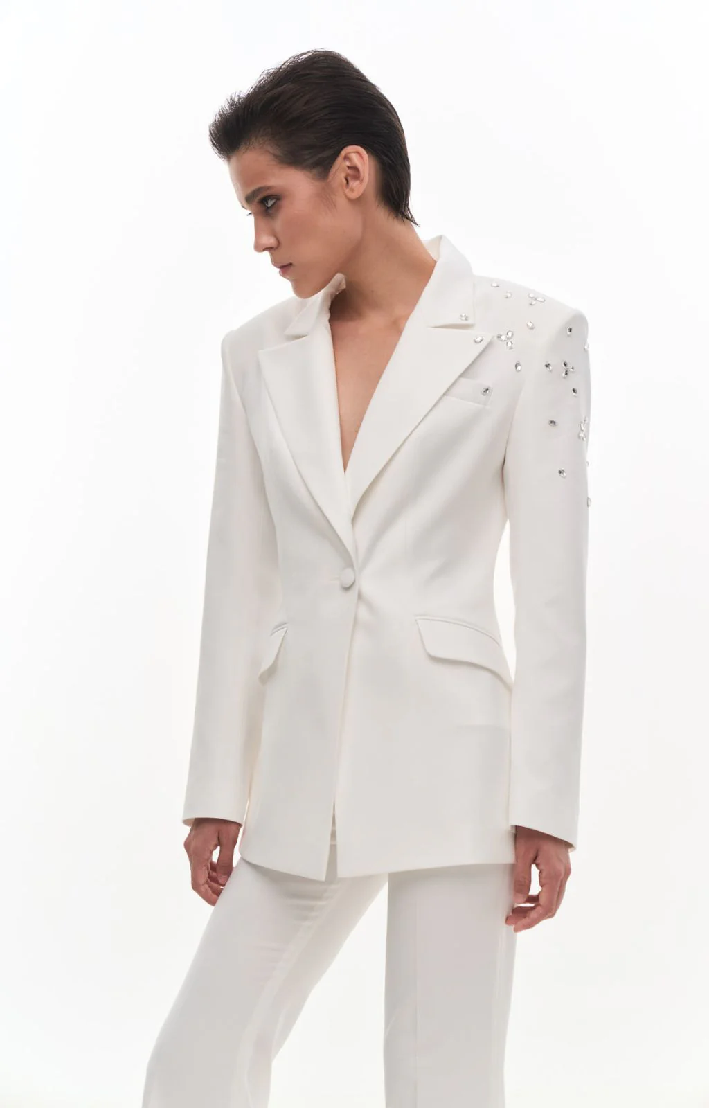 Crystal Decorated Blazer | Ecru - Image 4