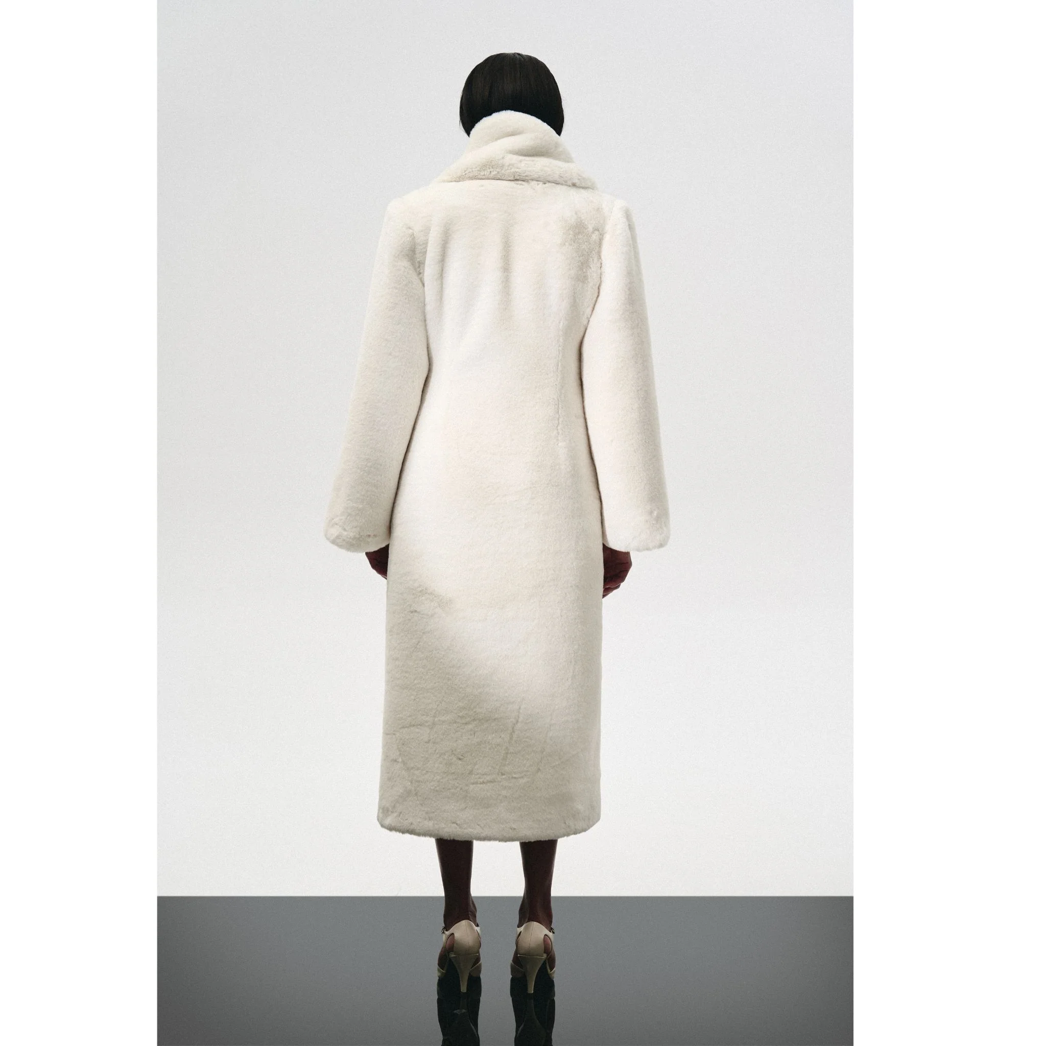 Fur Maxi Coat With Signature Button - Image 3