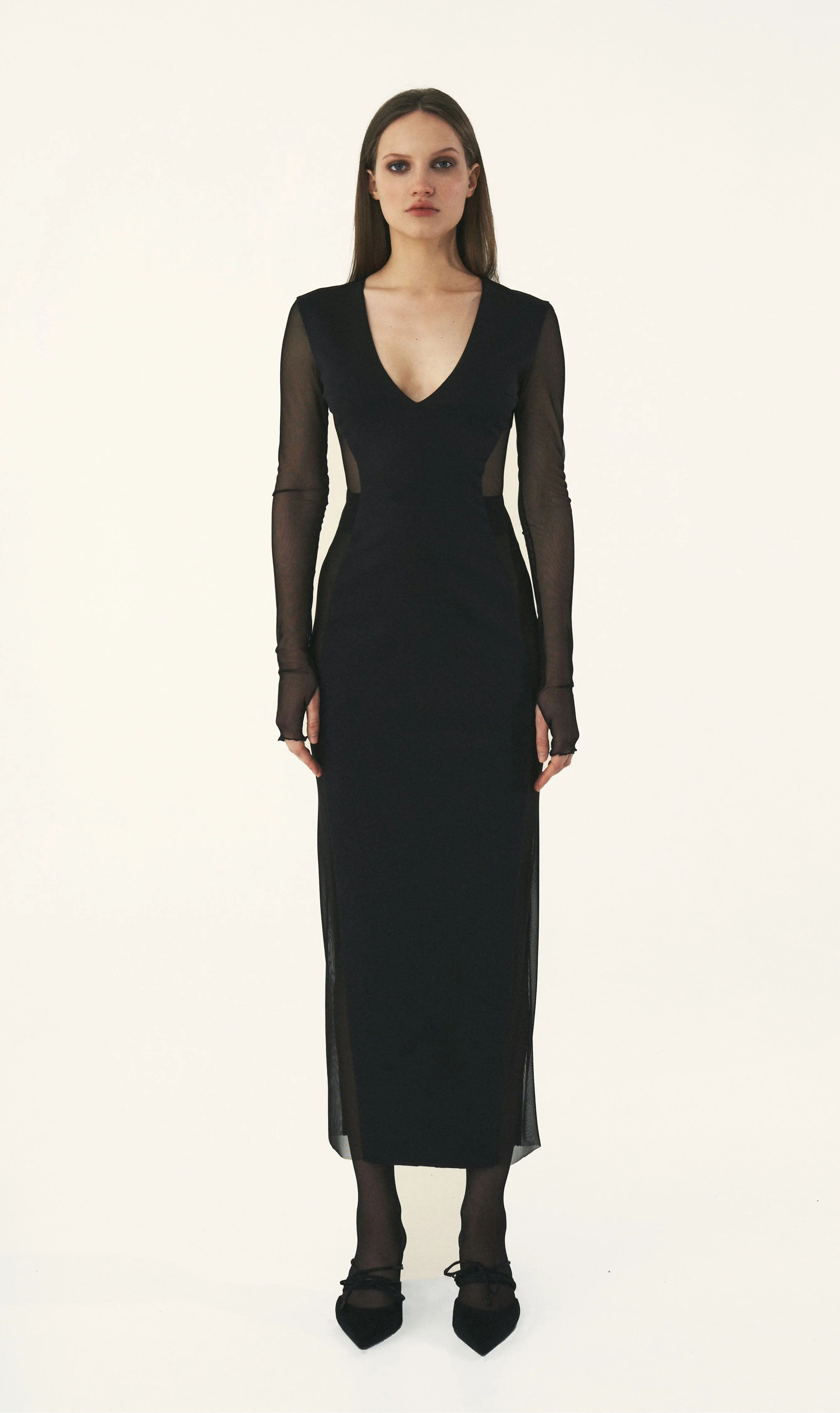 Long Sleeve Maxi Dress With Sheer Sides - Image 3