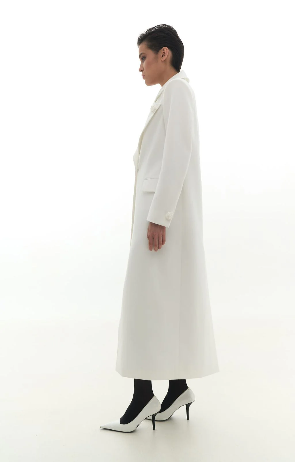Rose Buttons Maxi Coat | Ecru - Image 3