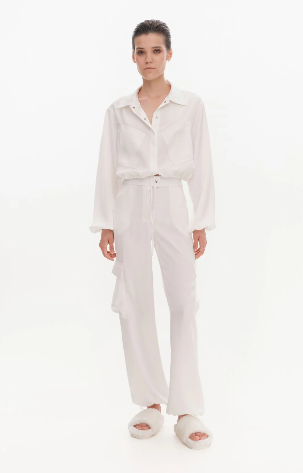 Silky Cargo Pants | Ecru - Image 3