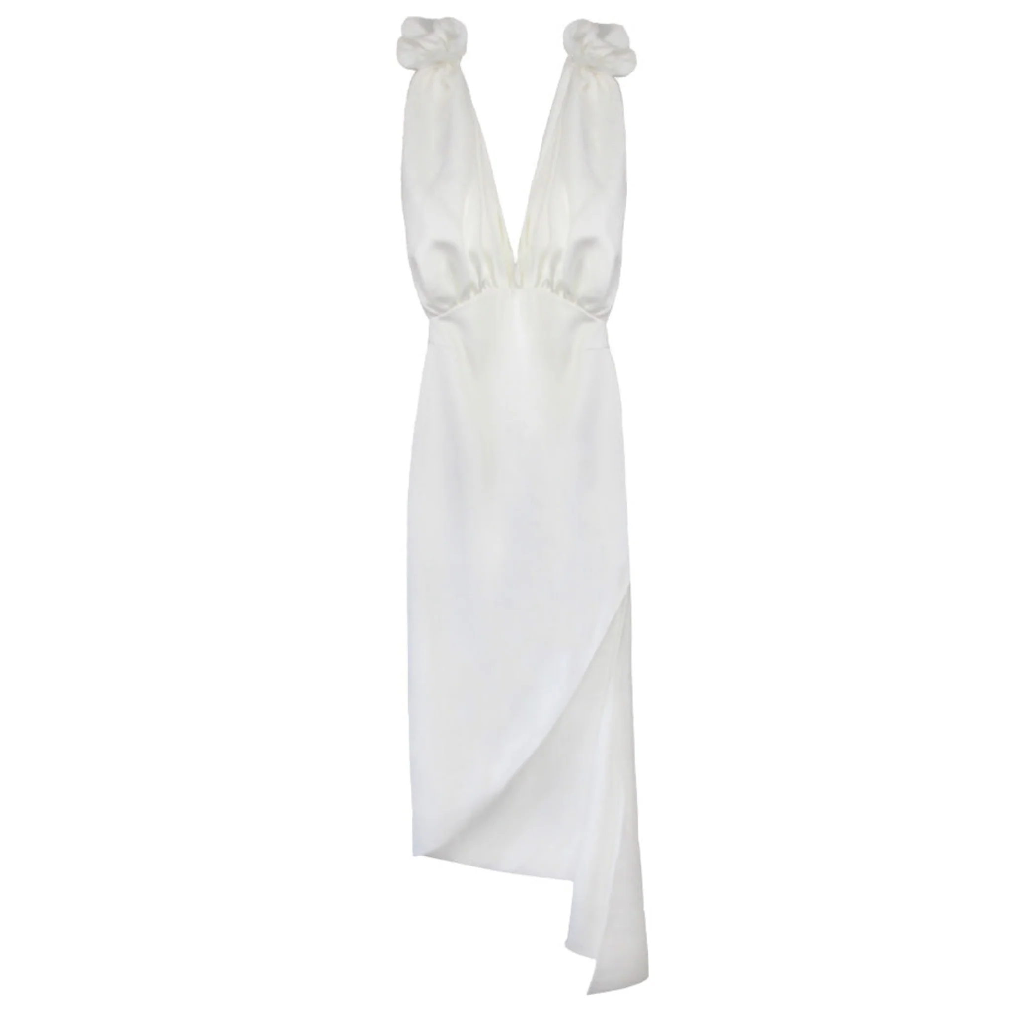 Silky Draped Dress With Roses | Ecru