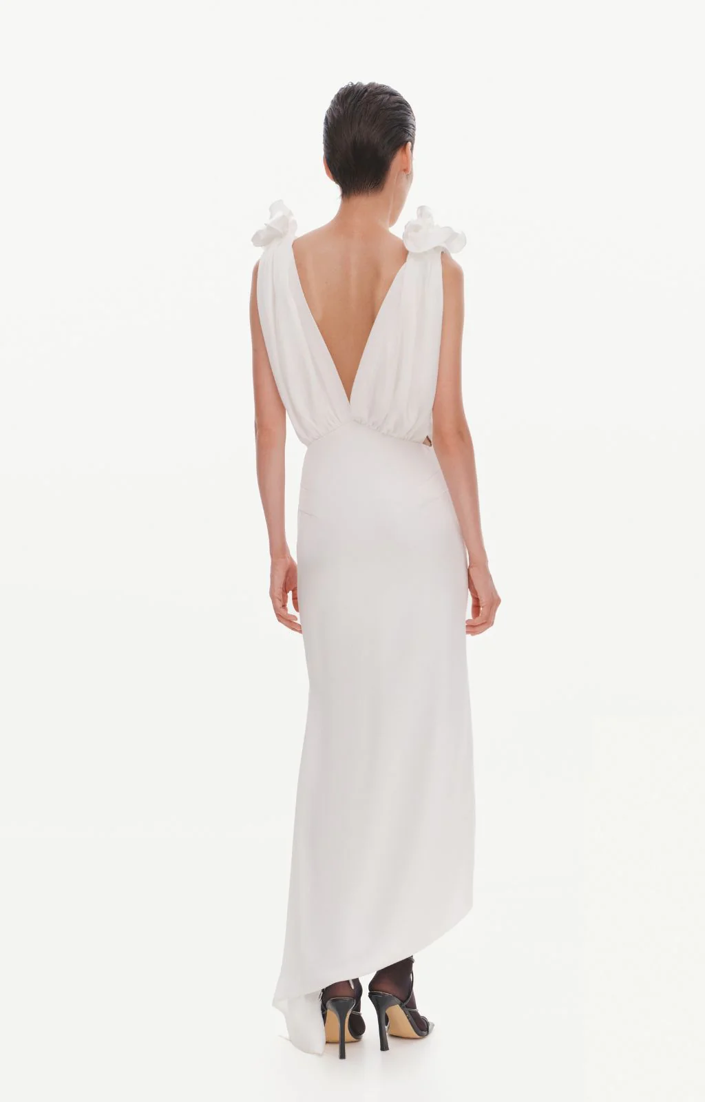 Silky Draped Dress With Roses | Ecru - Image 4