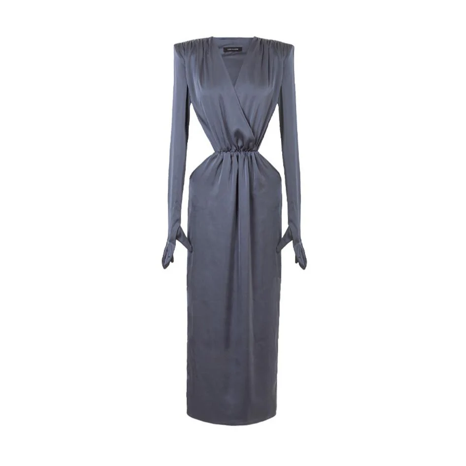 Long Sleeve Silky Dress With Cutouts