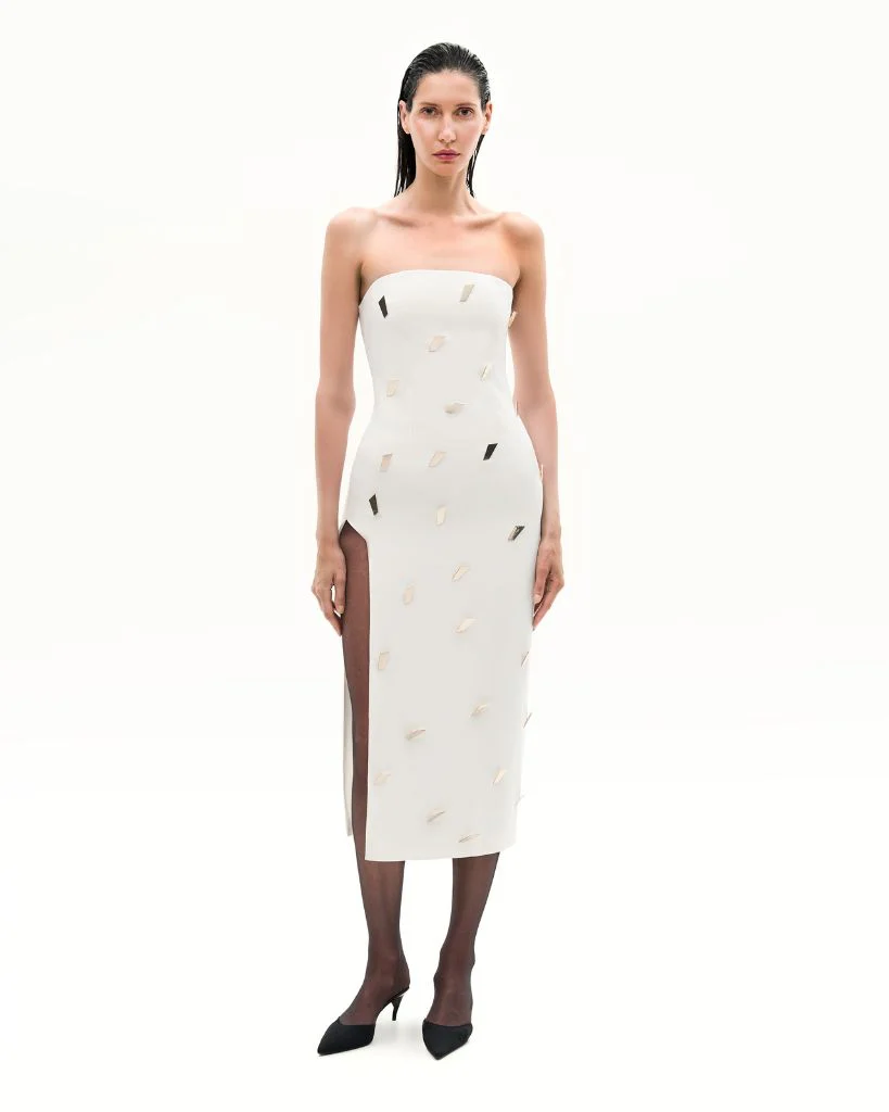 Strapless Dress With Signature Buttons | White - Image 2