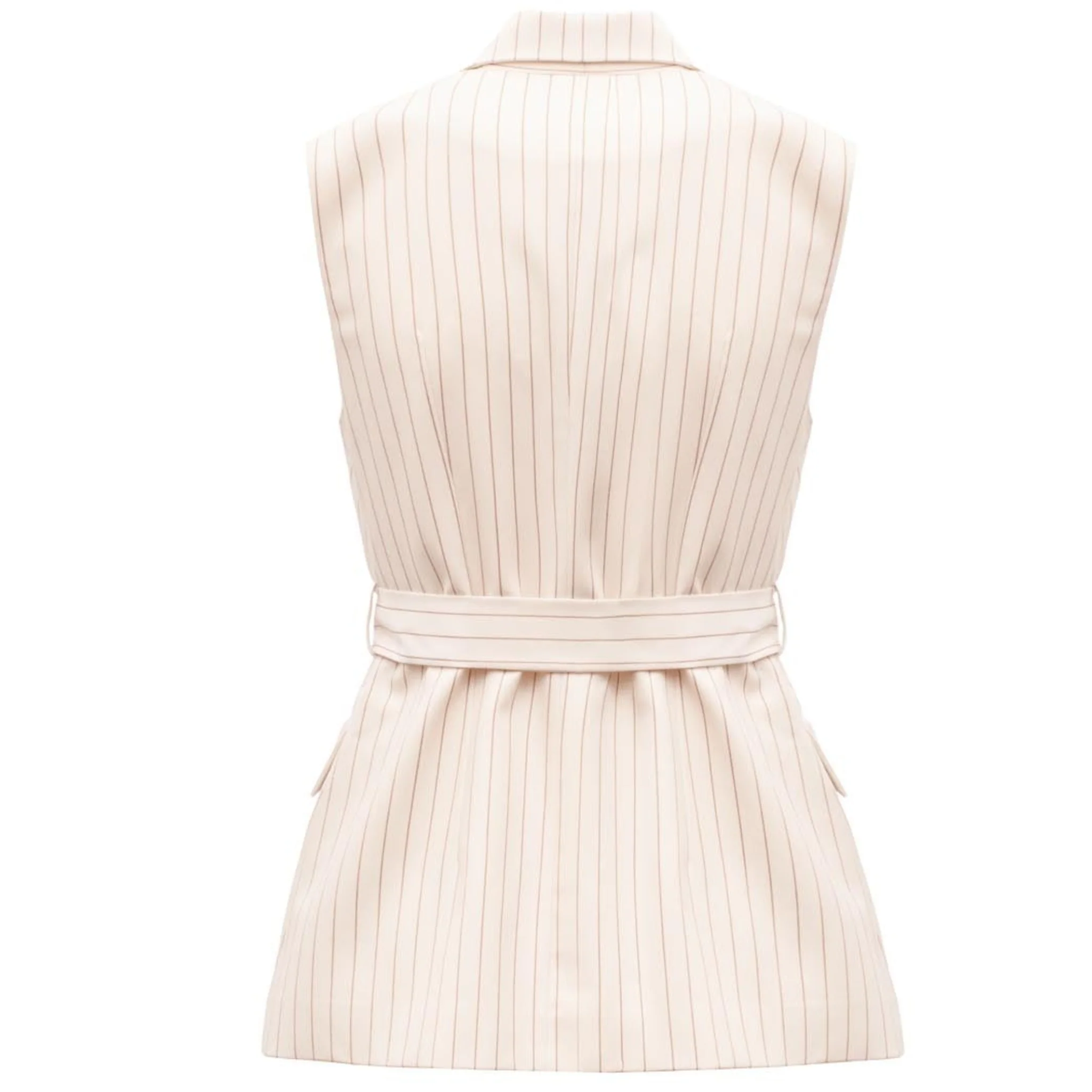 Cream Pinstriped Blazer Vest with Tie Belt - Image 6