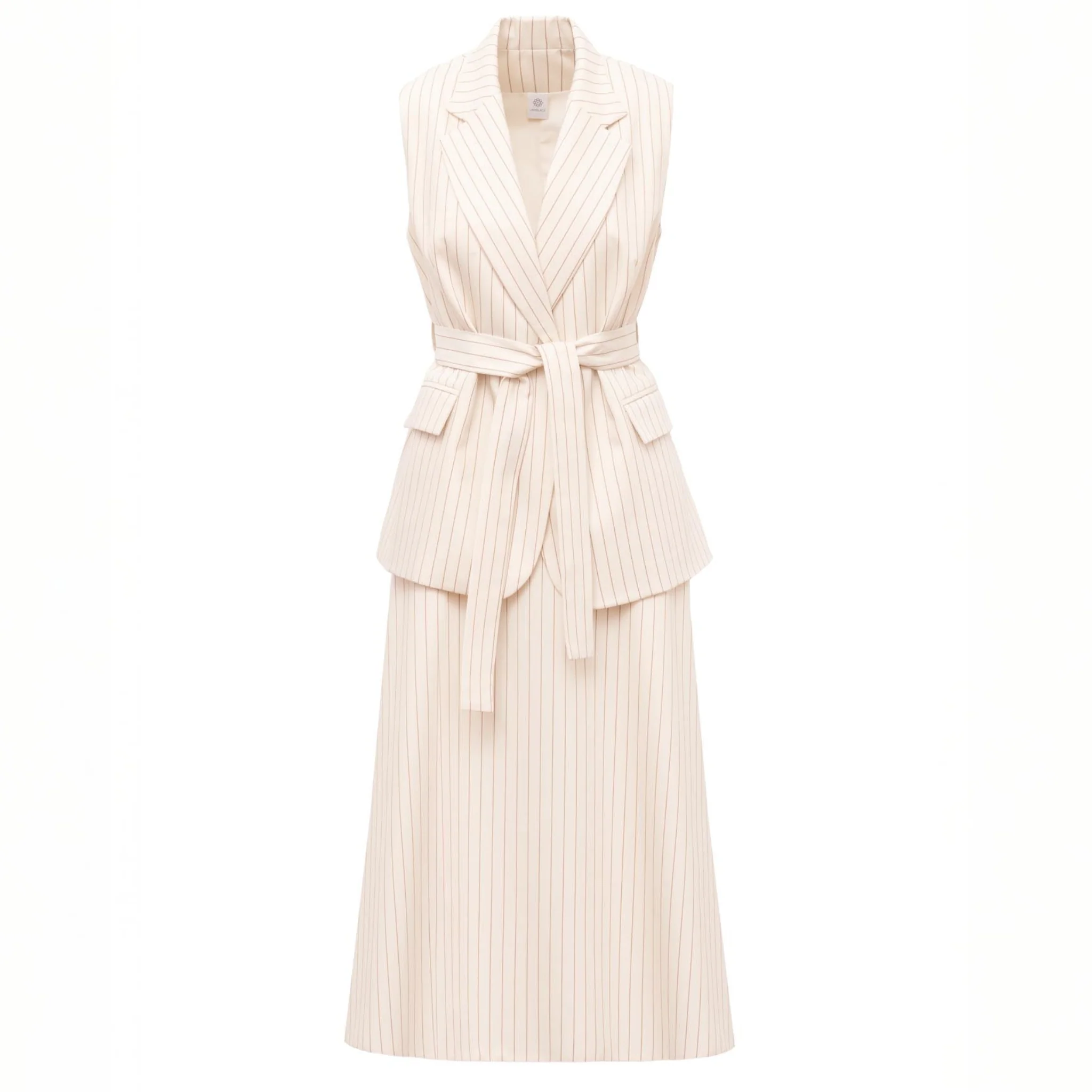 Cream Pinstriped A-Line Midi Skirt - Image 7