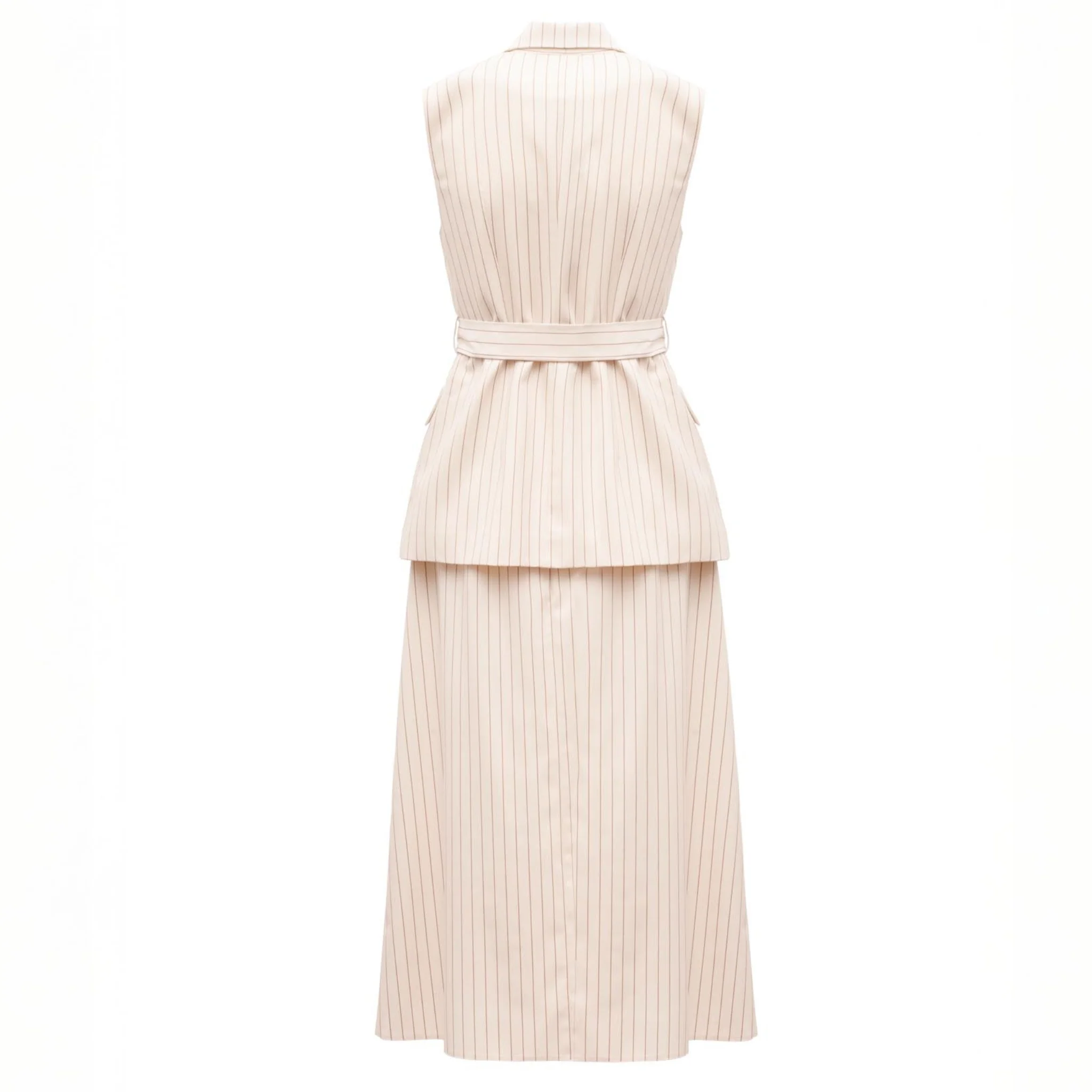 Cream Pinstriped A-Line Midi Skirt - Image 5