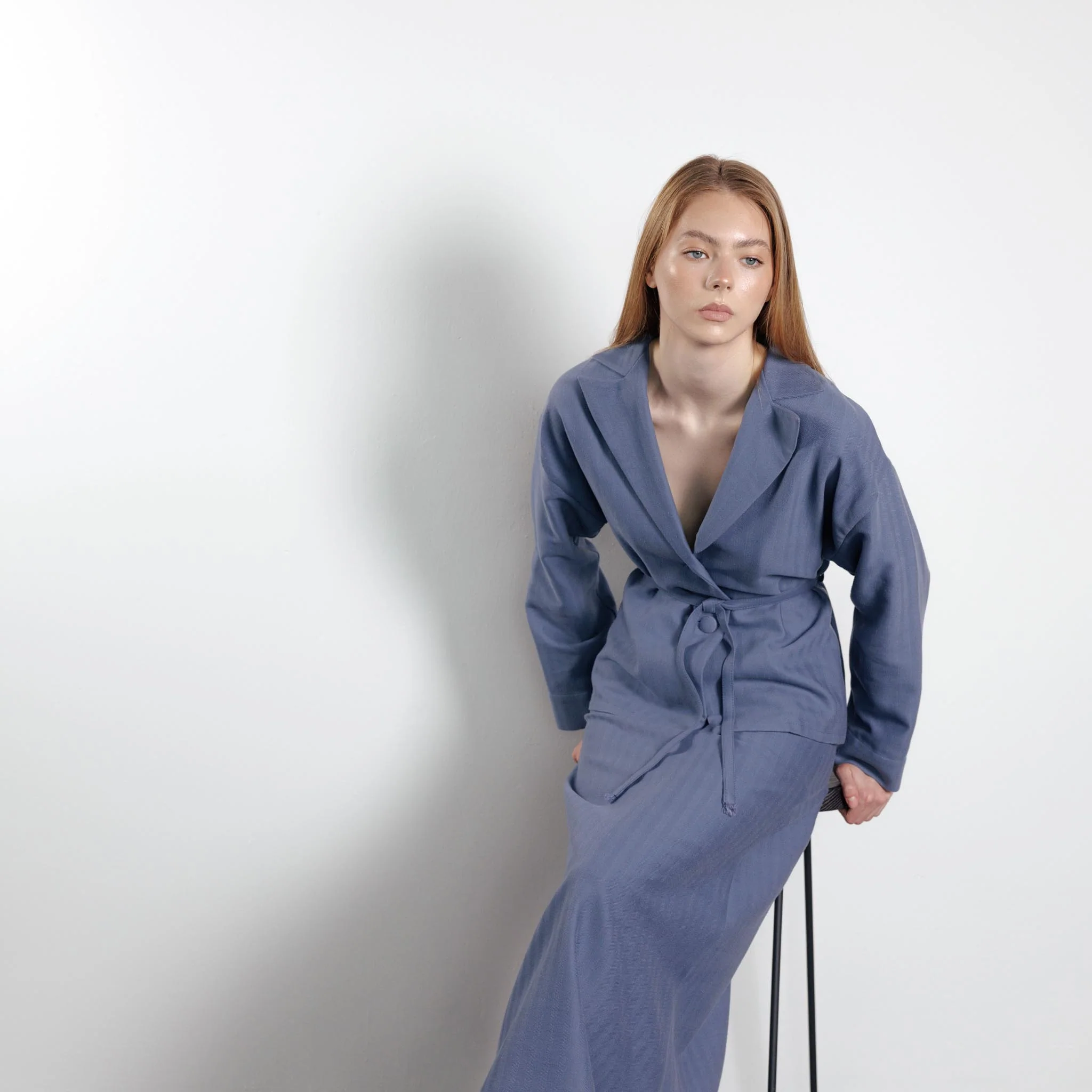 Kimono-Inspired Pale Blue Blazer - Image 4