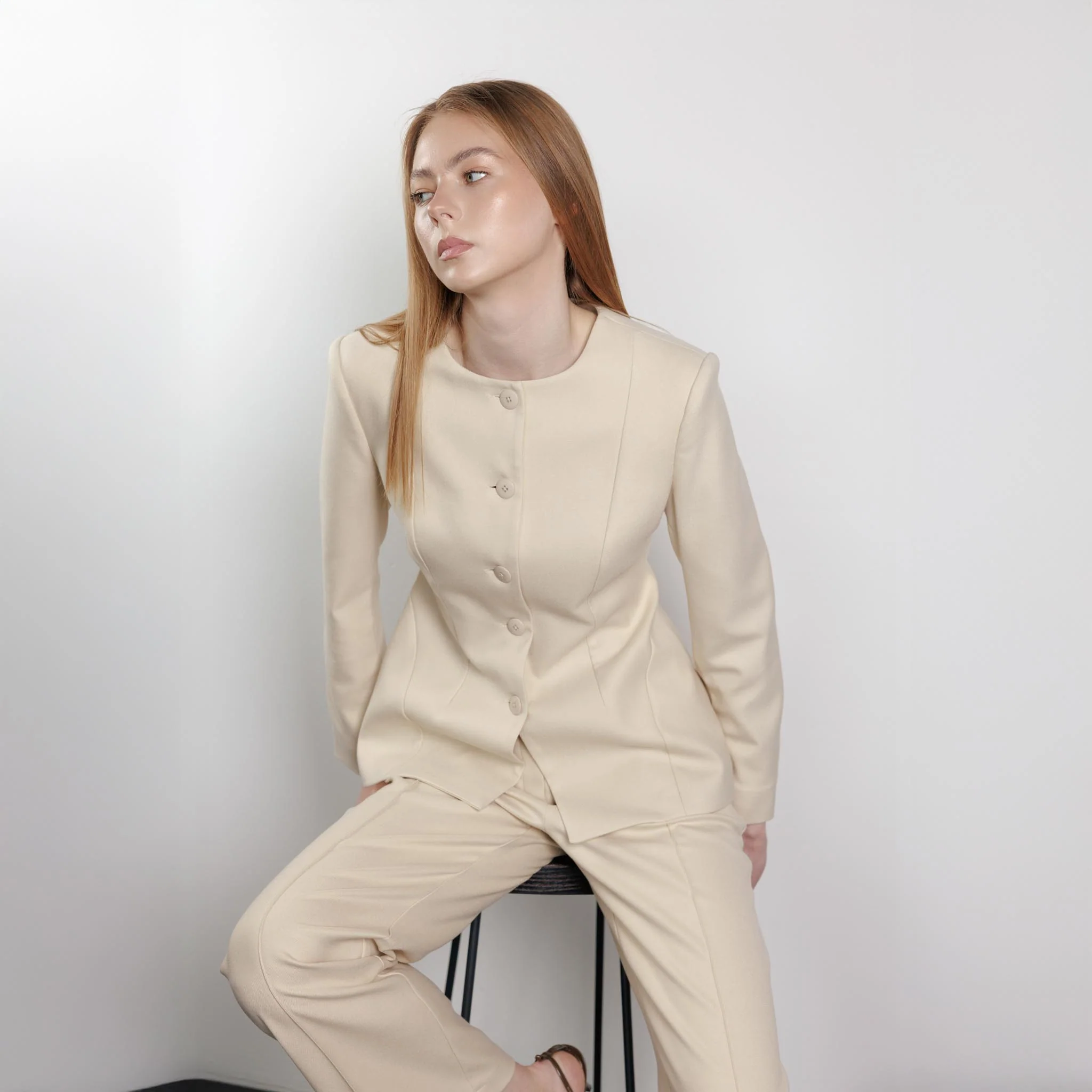Linear Tailored Crease Beige Trousers - Image 4