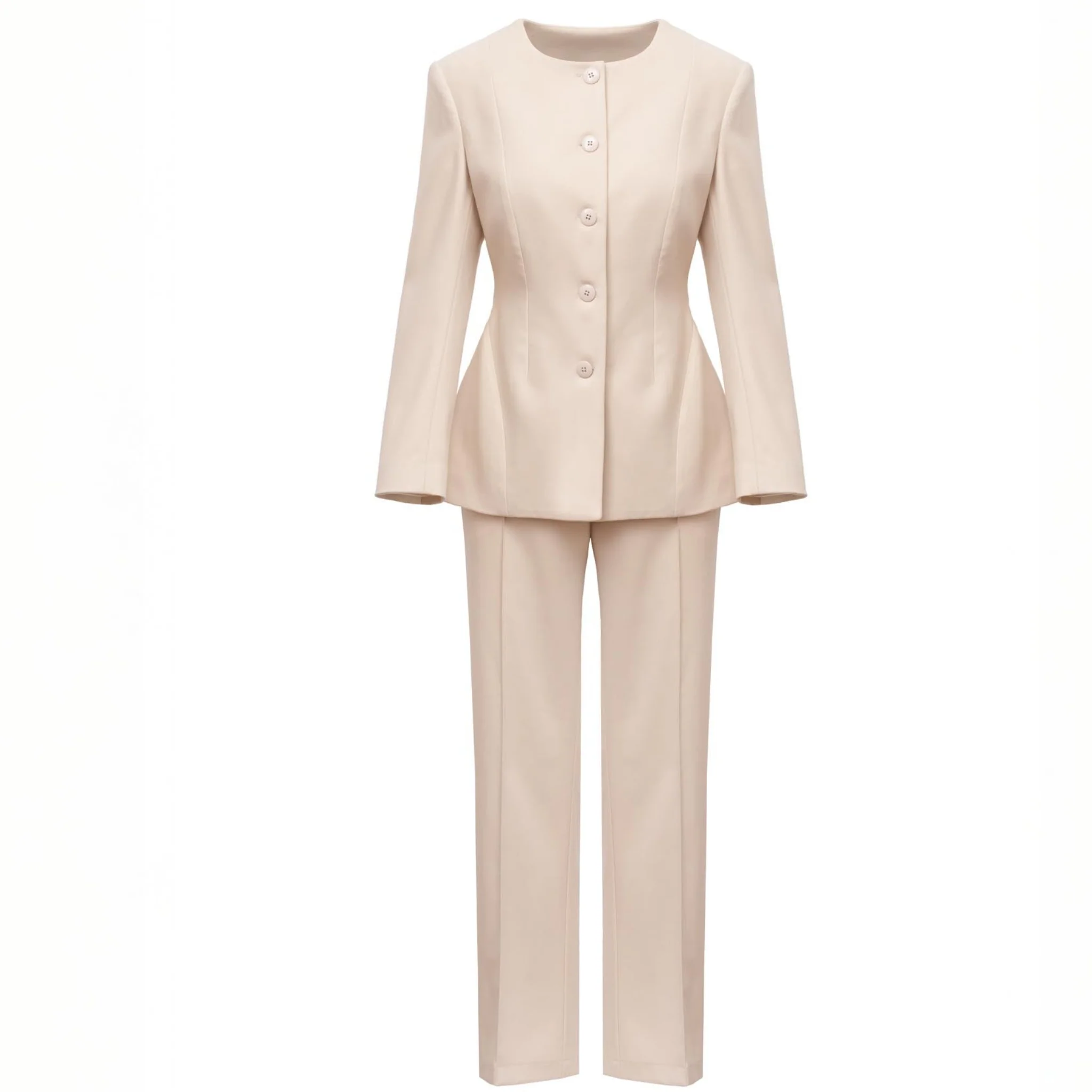 Linear Tailored Crease Beige Trousers - Image 6