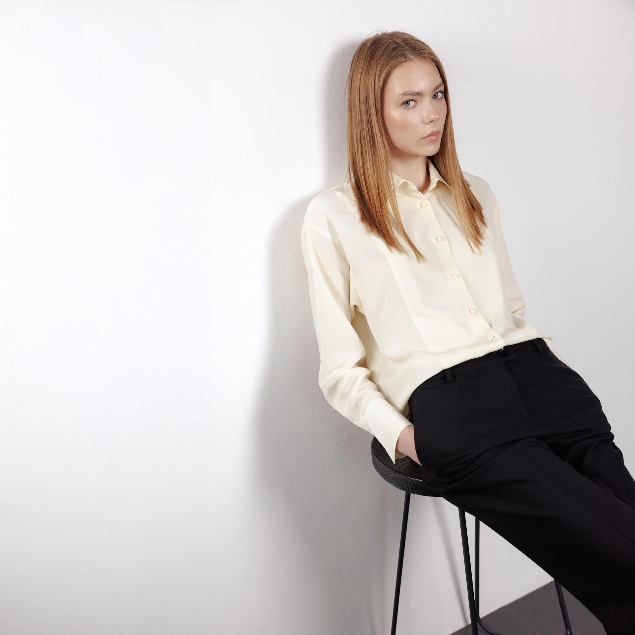 Relaxed Button-Up Cream Blouse - Image 10