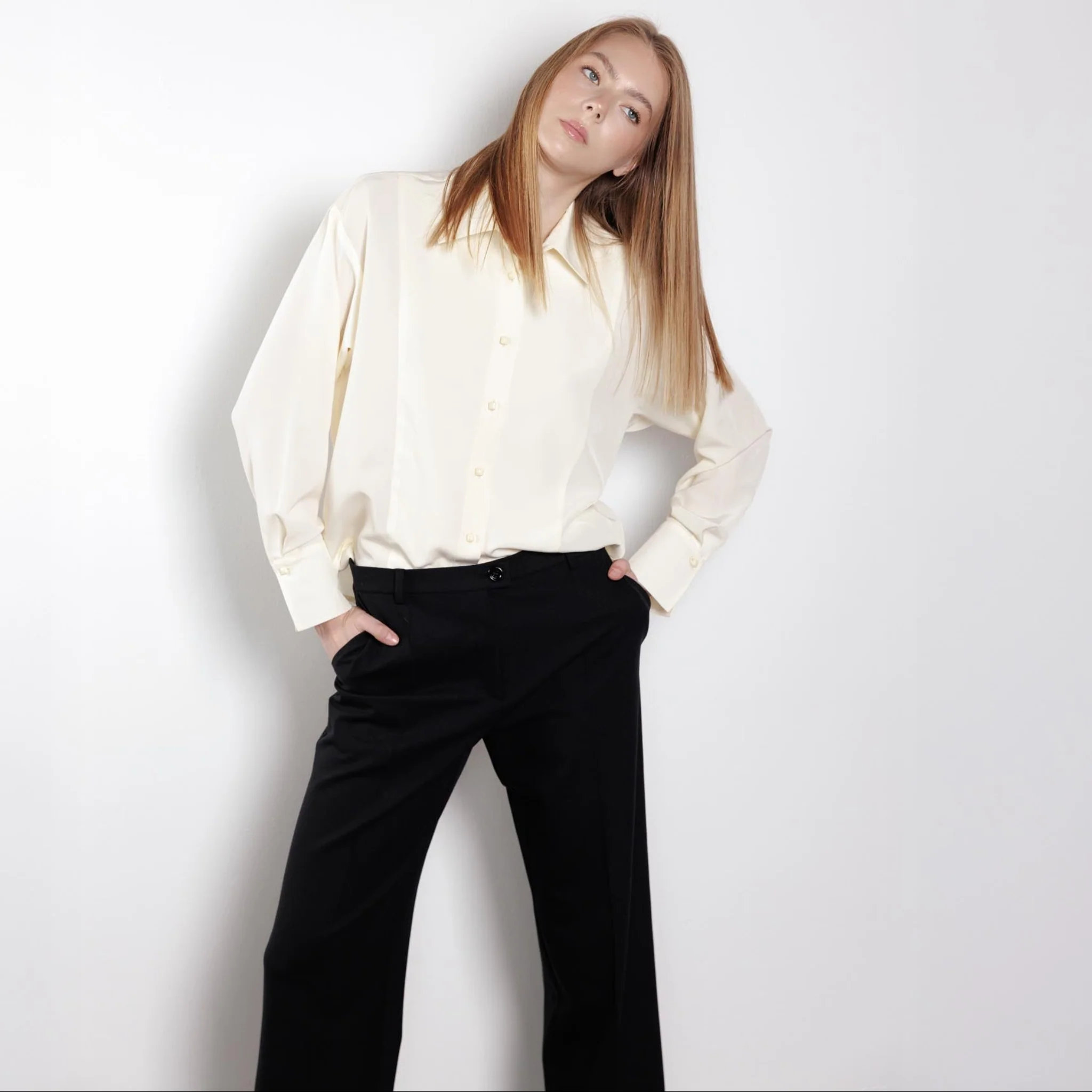 Relaxed Button-Up Cream Blouse - Image 3