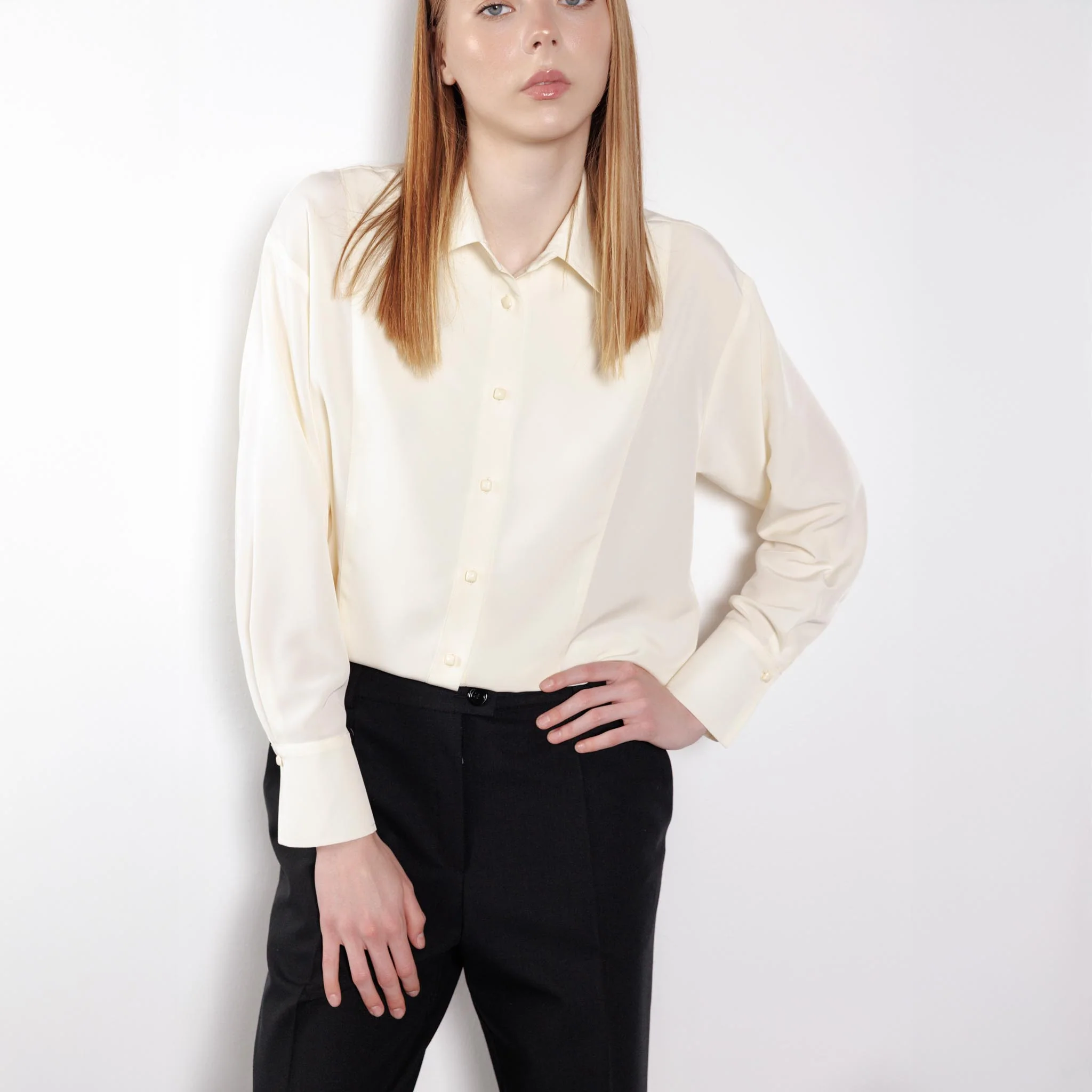 Relaxed Button-Up Cream Blouse - Image 7