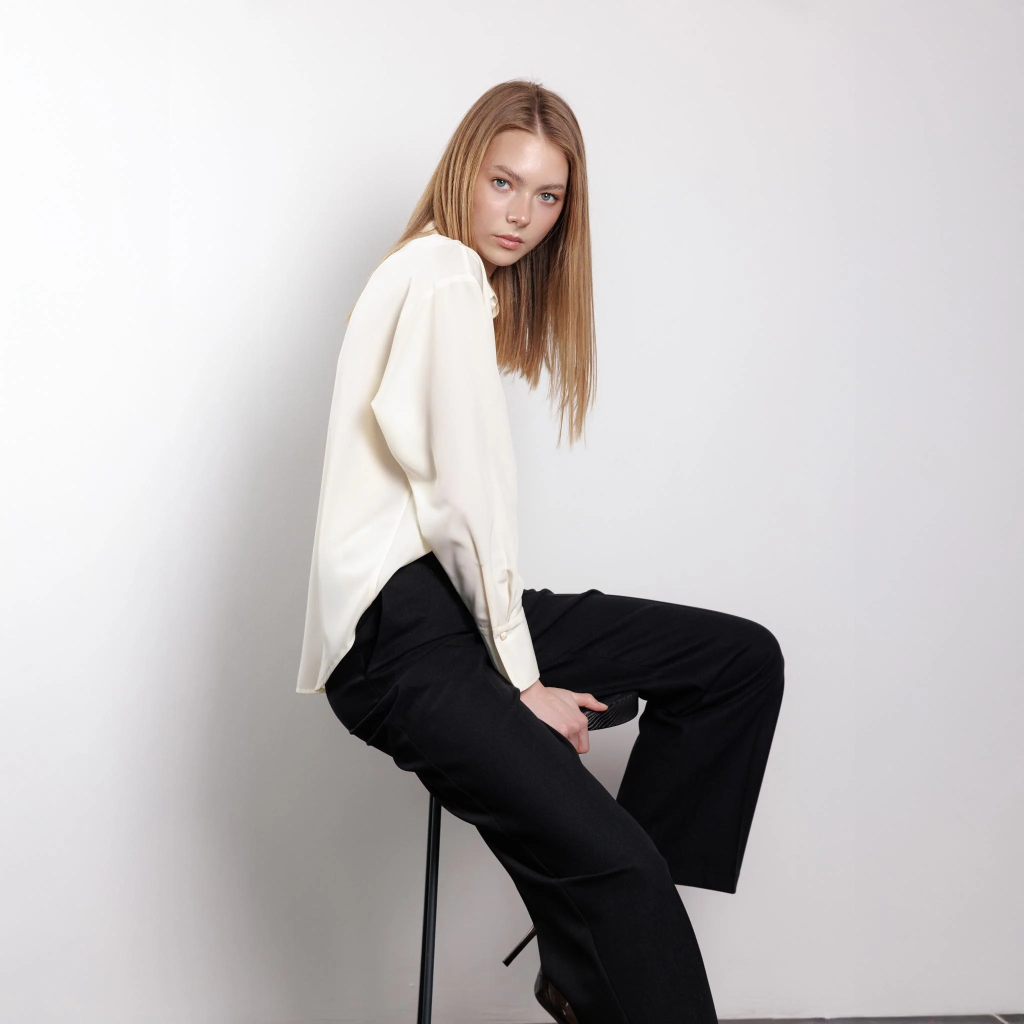 Relaxed Button-Up Cream Blouse - Image 9