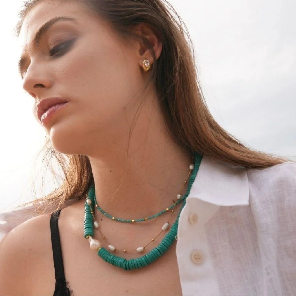 Alya Chunky Turquoise Necklace with Large Pearl - Image 2