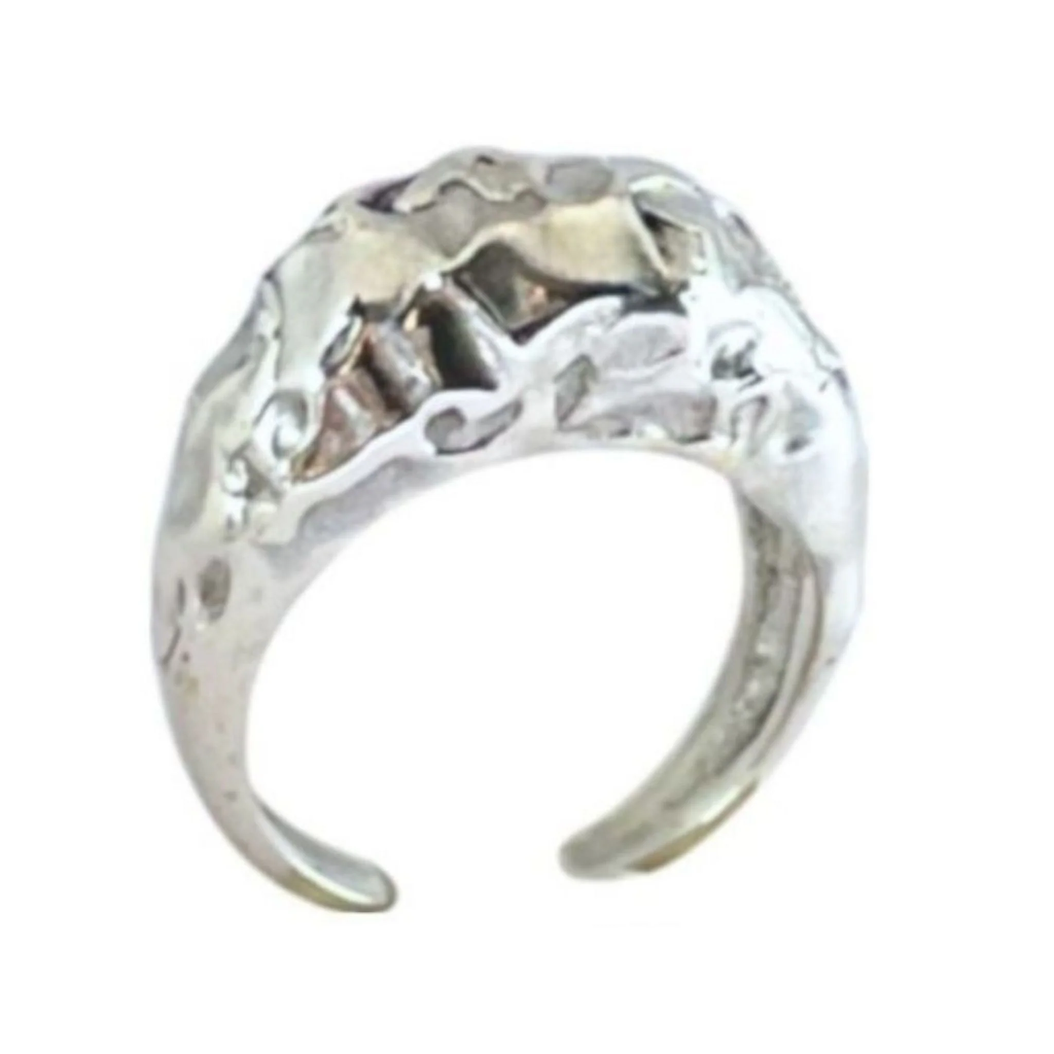 Amorphous Shiny Silver Oval Signet Ring