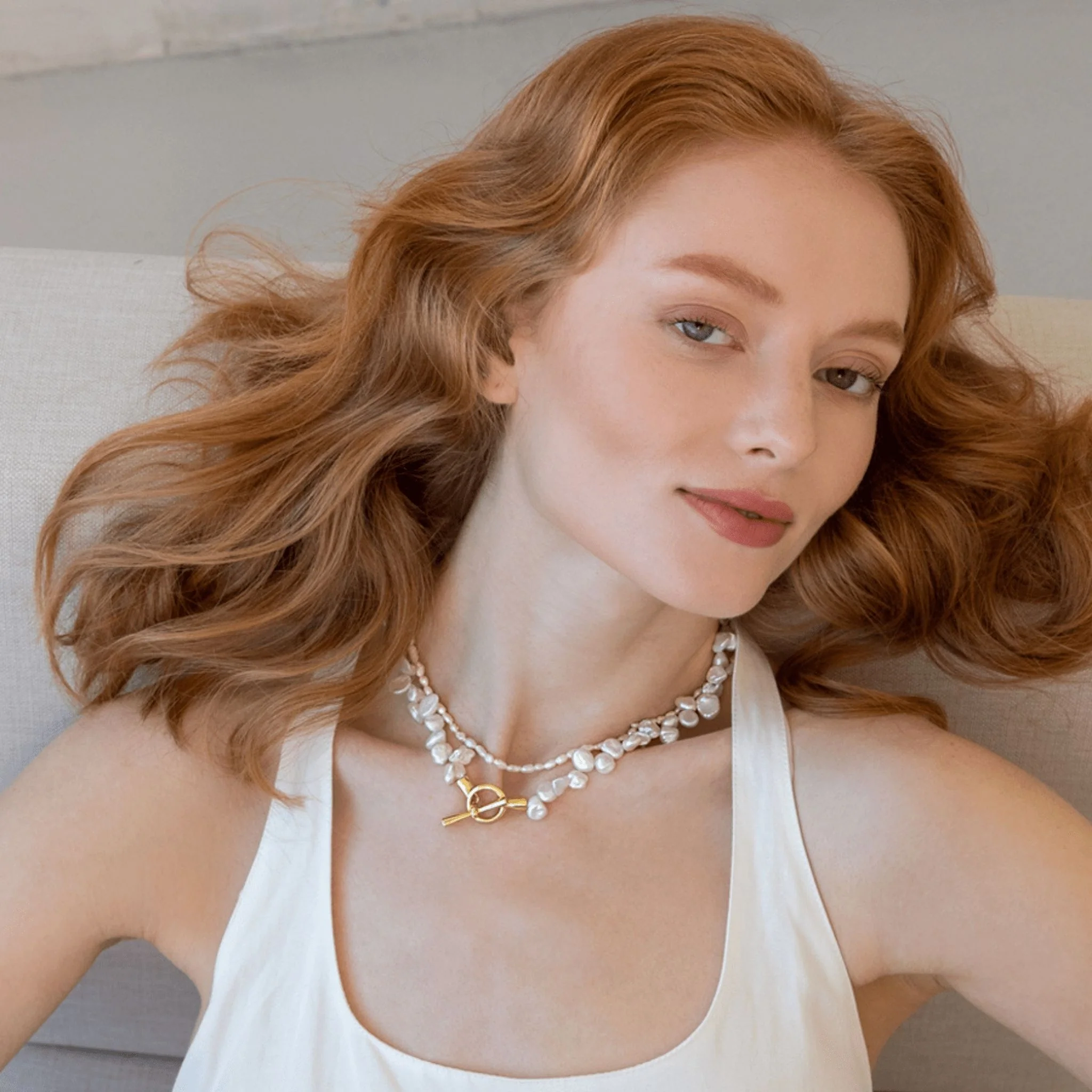 Asymmetrical Pearl Necklace | Gold - Image 2