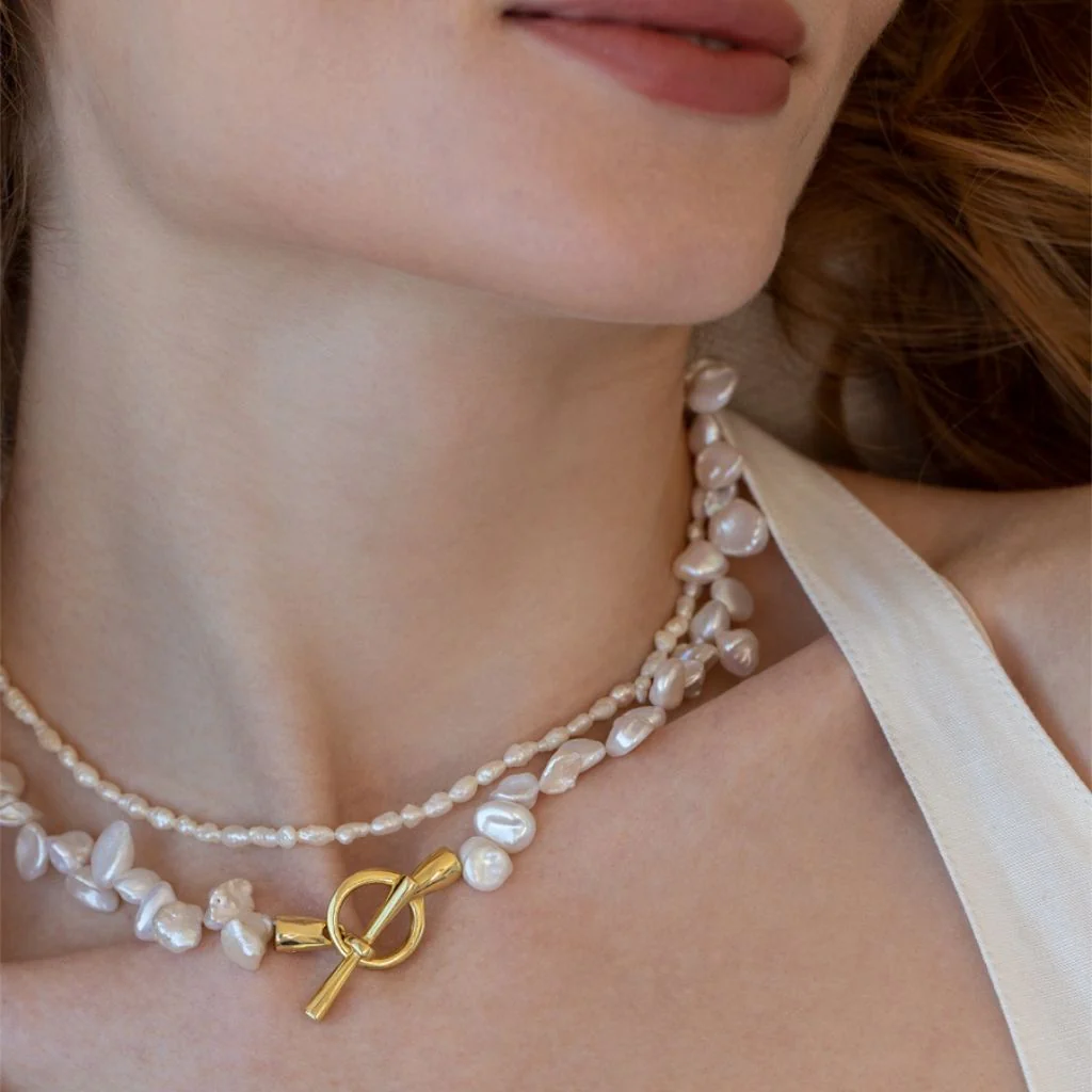 Asymmetrical Pearl Necklace | Gold - Image 3