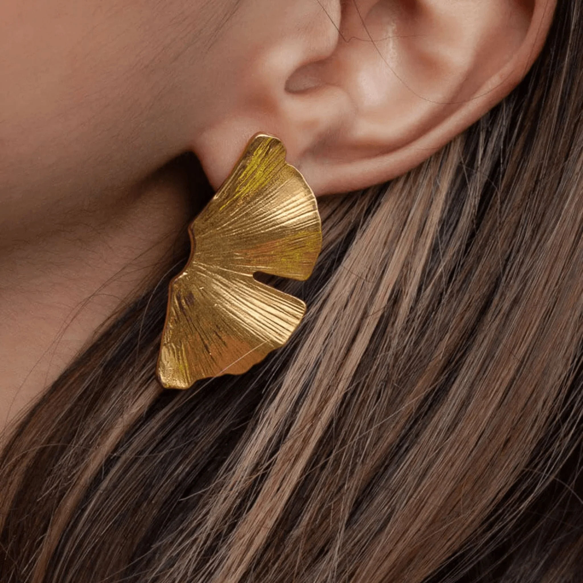 Big Leaf Stud Earrings | Gold - Image 3