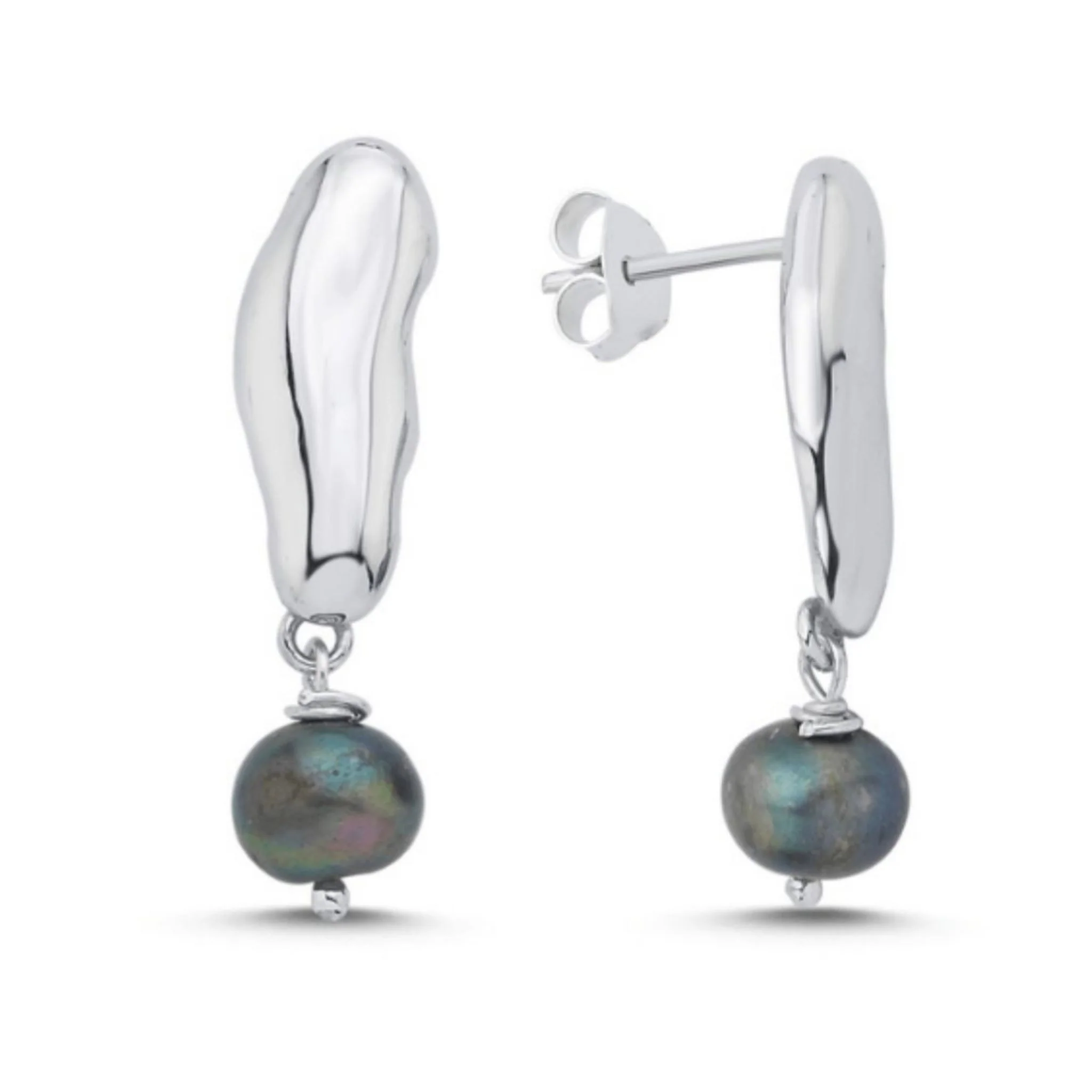 Black Pearl Dangle Earrings | Silver
