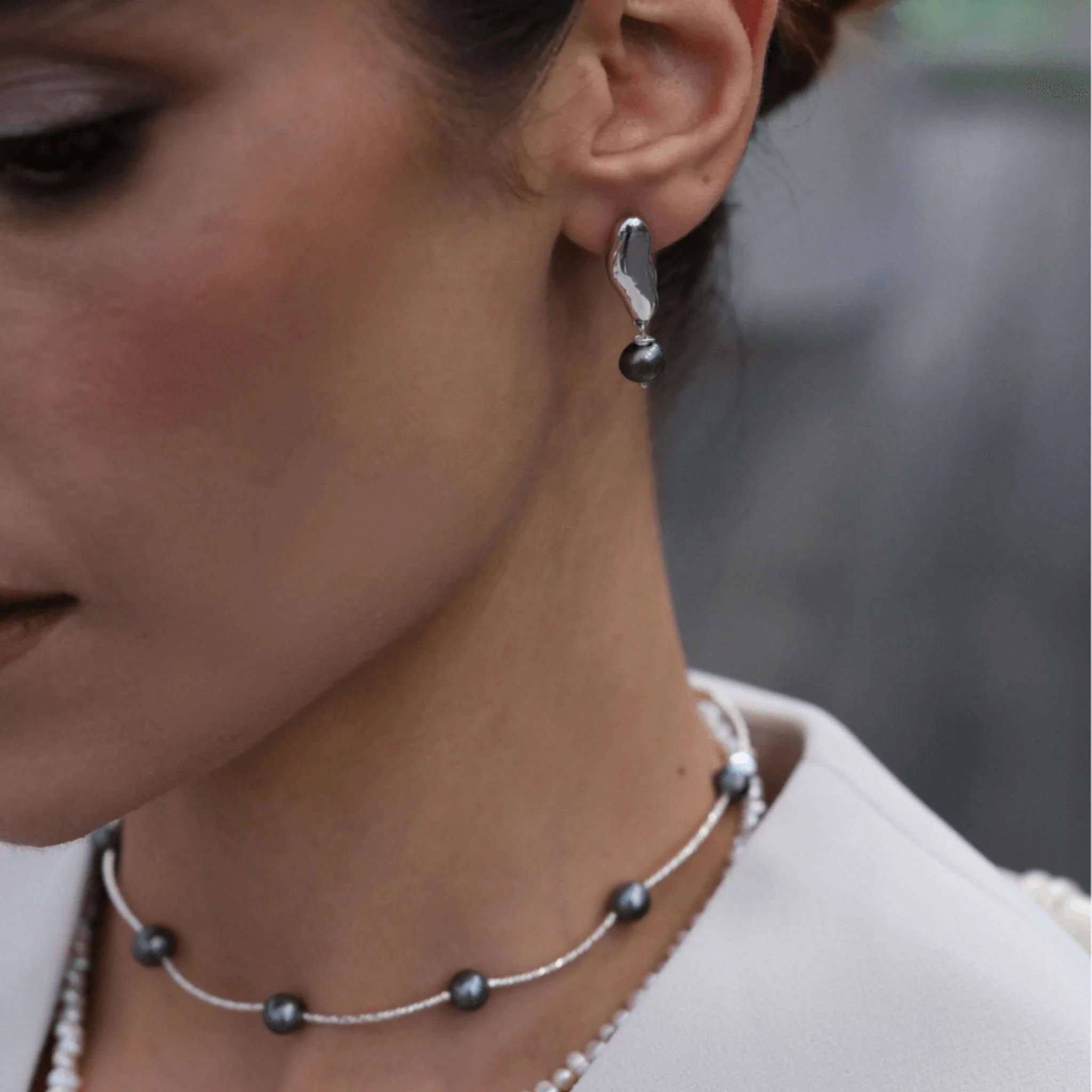 Black Pearl Dangle Earrings | Silver - Image 2