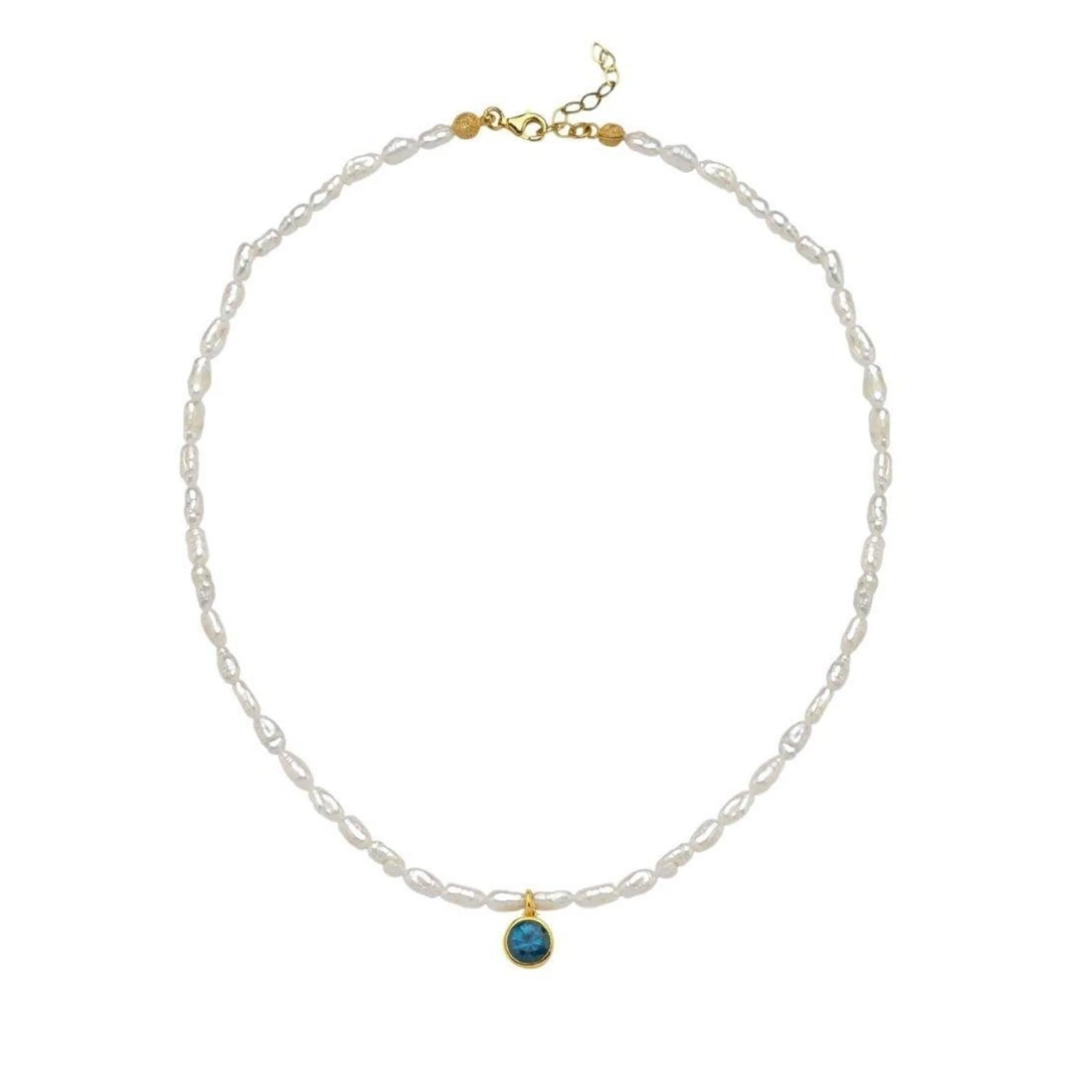 Cosmic Pearl Zodiac Necklace Blue Birthstone