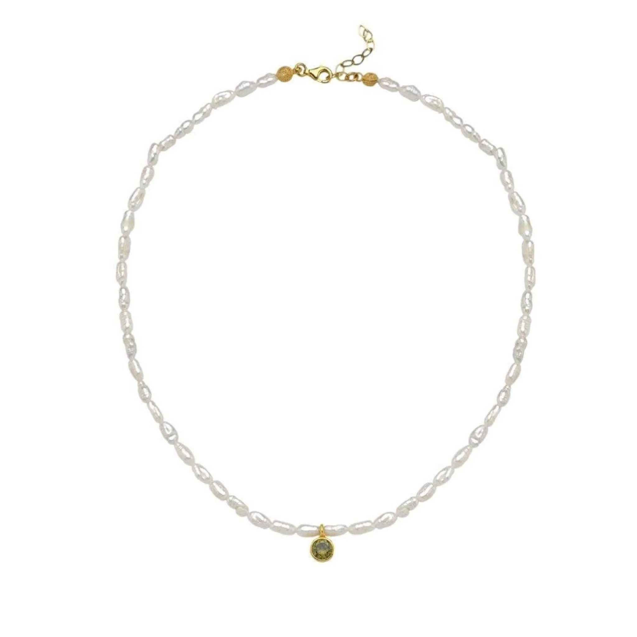 Cosmic Pearl Zodiac Necklace Light Green Birthstone