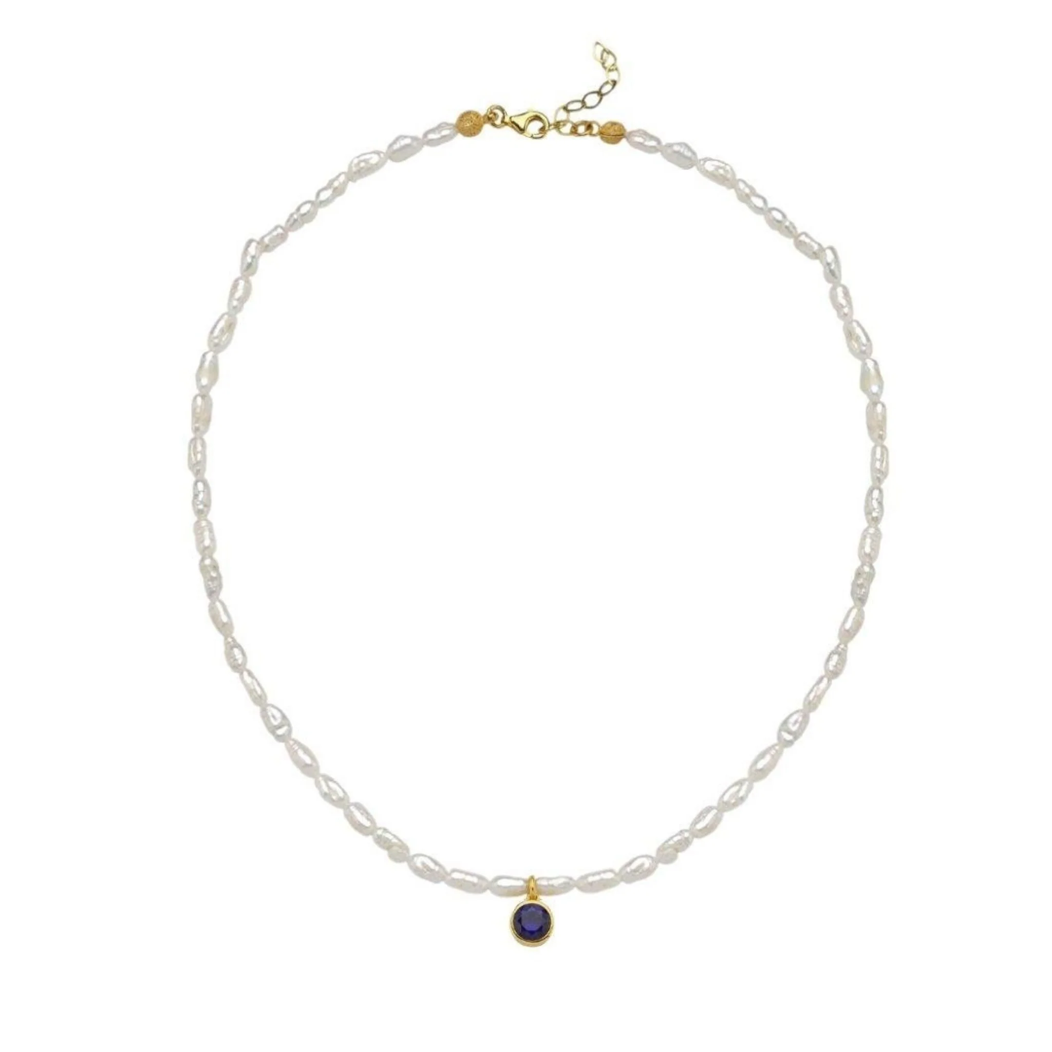 Cosmic Pearl Zodiac Necklace Navy Blue Birthstone
