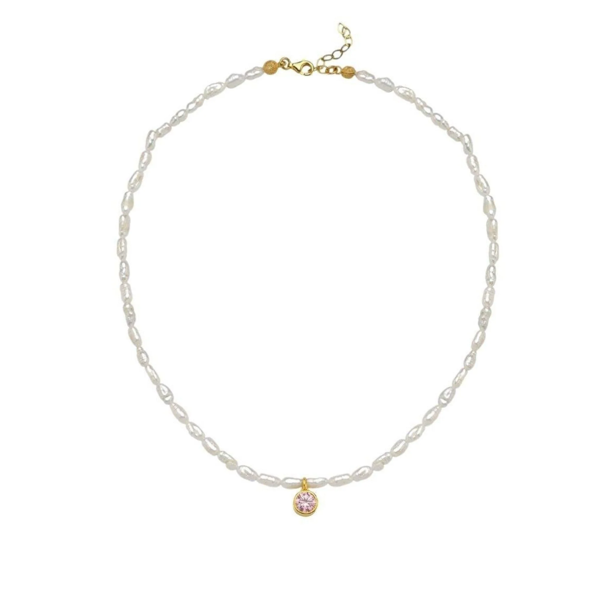Cosmic Pearl Zodiac Necklace Pink Birthstone