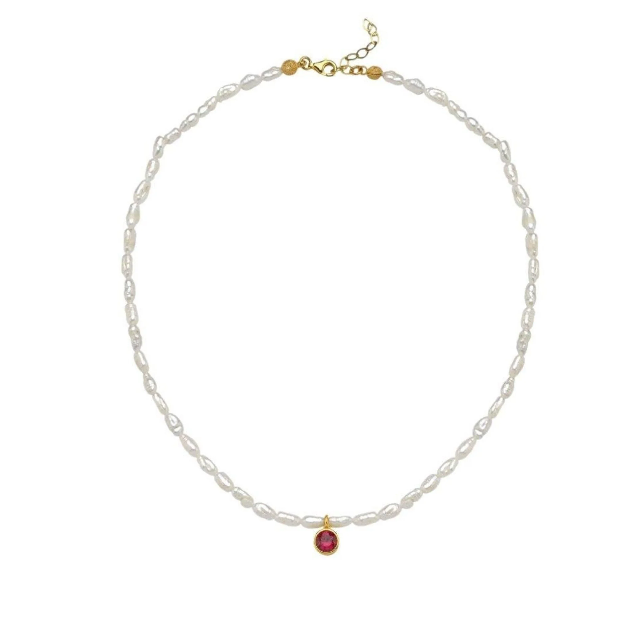 Cosmic Pearl Zodiac Necklace Red Birthstone