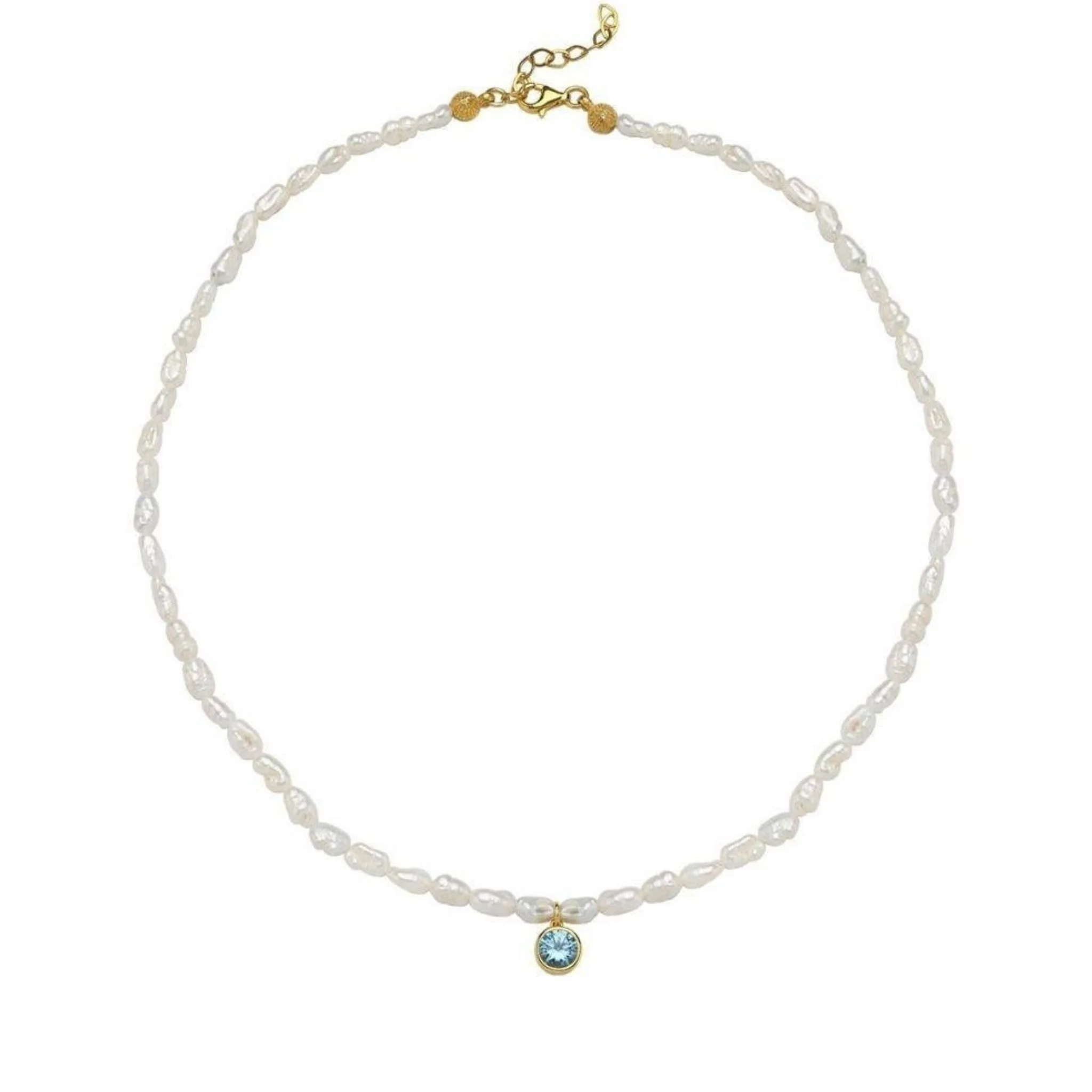 Cosmic Pearl Zodiac Necklace Sky Blue Birthstone